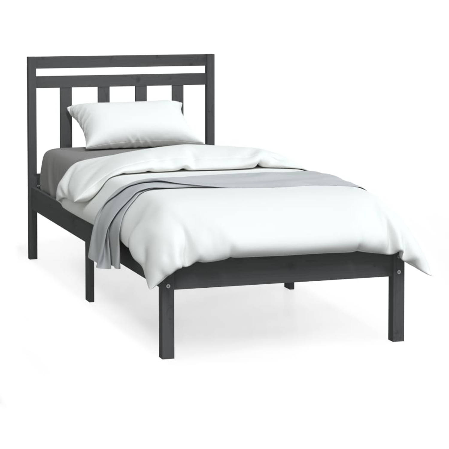 The Living Store Bedframe massief hout grijs 90x190 cm 3FT single - Bedframe - Bedframes - Eenpersoonsbed - Bed - Bedombouw - Frame - Bed Frame - Ledikant - Bedframe Met Hoofdeinde
