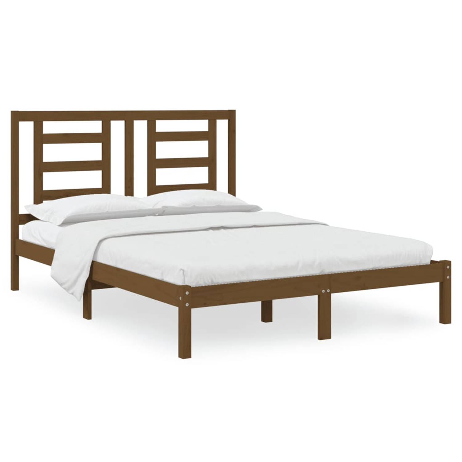 The Living Store Bedframe massief grenenhout honingbruin 135x190 cm 4FT6 Double - Bedframe - Bedframes - Bed - Bedbodem - Ledikant - Bed Frame - Massief Houten Bedframe - Slaapmeub