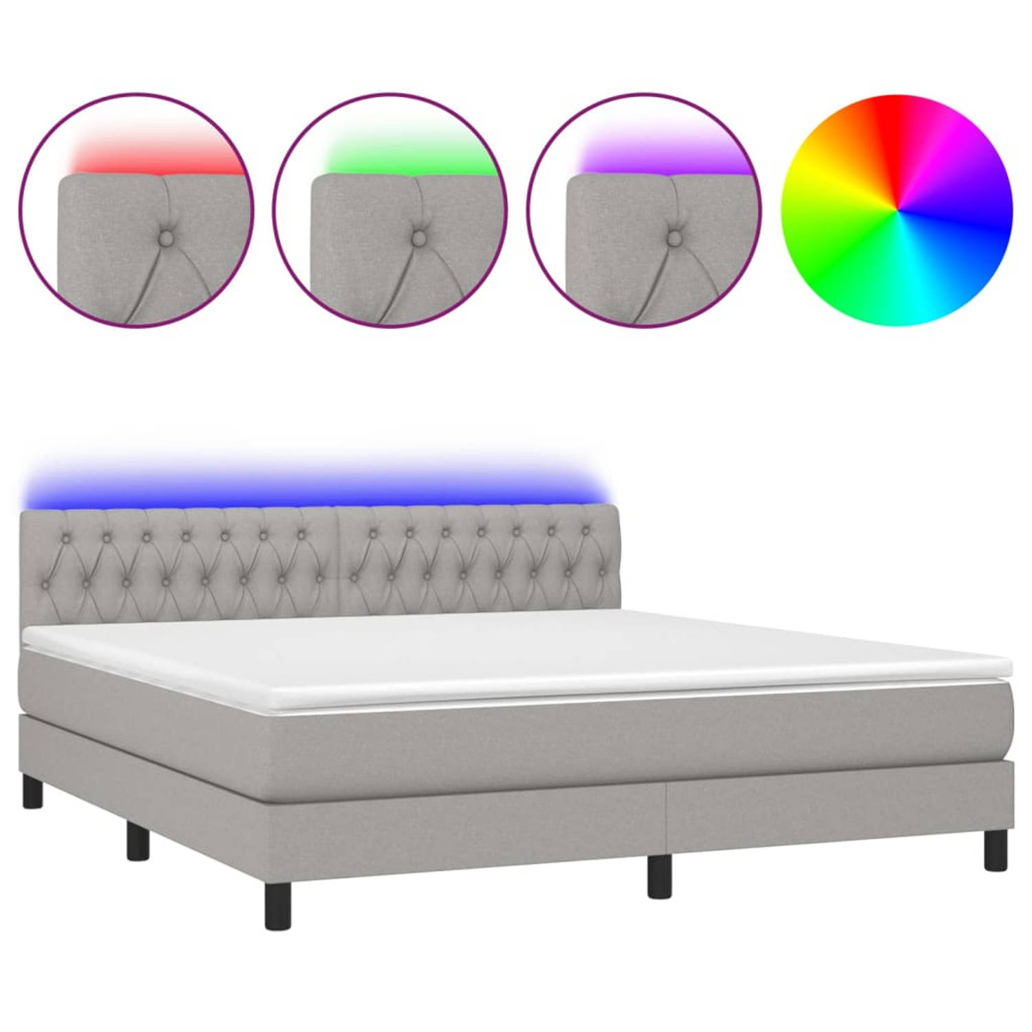 The Living Store Boxspring met matras en LED stof lichtgrijs 180x200 cm - Boxspring - Boxsprings - Bed - Slaapmeubel - Boxspringbed - Boxspring Bed - Tweepersoonsbed - Bed Met Matr