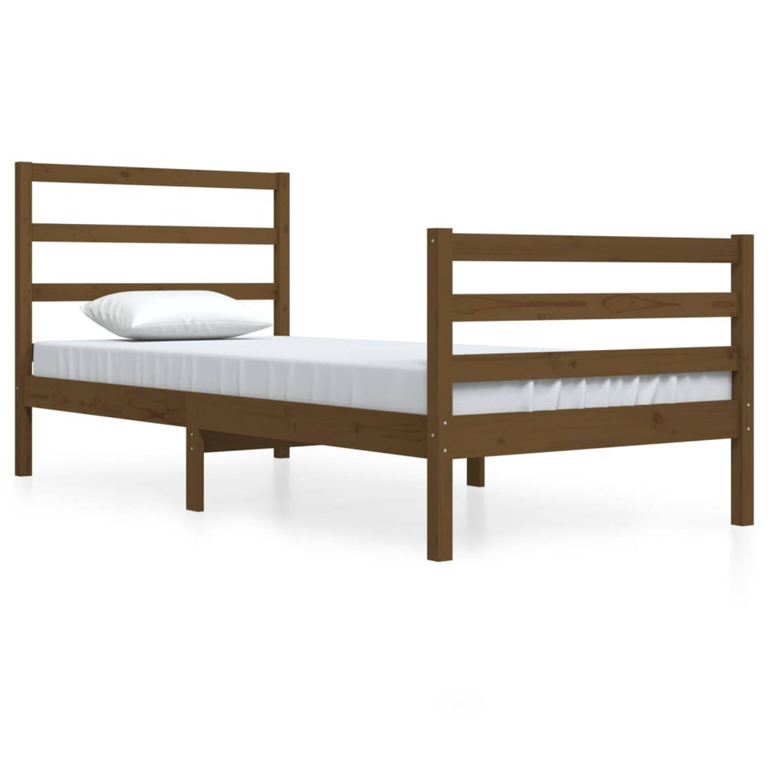 The Living Store Bedframe massief grenenhout honingbruin 90x200 cm - Bedframe - Bedframes - Bed - Bedbodem - Ledikant - Bed Frame - Massief Houten Bedframe - Slaapmeubel - Bedden -