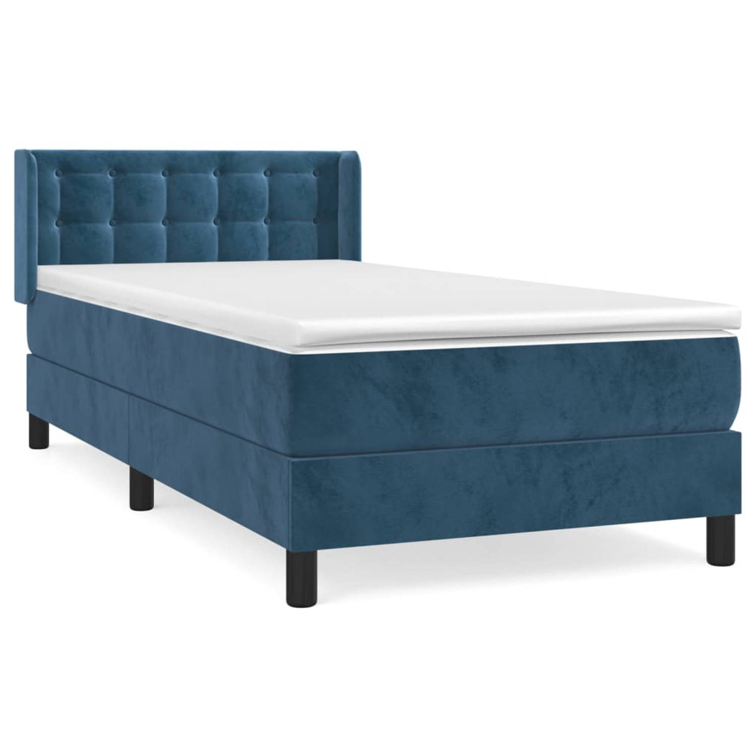 The Living Store Boxspringbed - Fluweel - Pocketvering - Middelhard - 203x83x78/88 cm - Donkerblauw - Hoogte