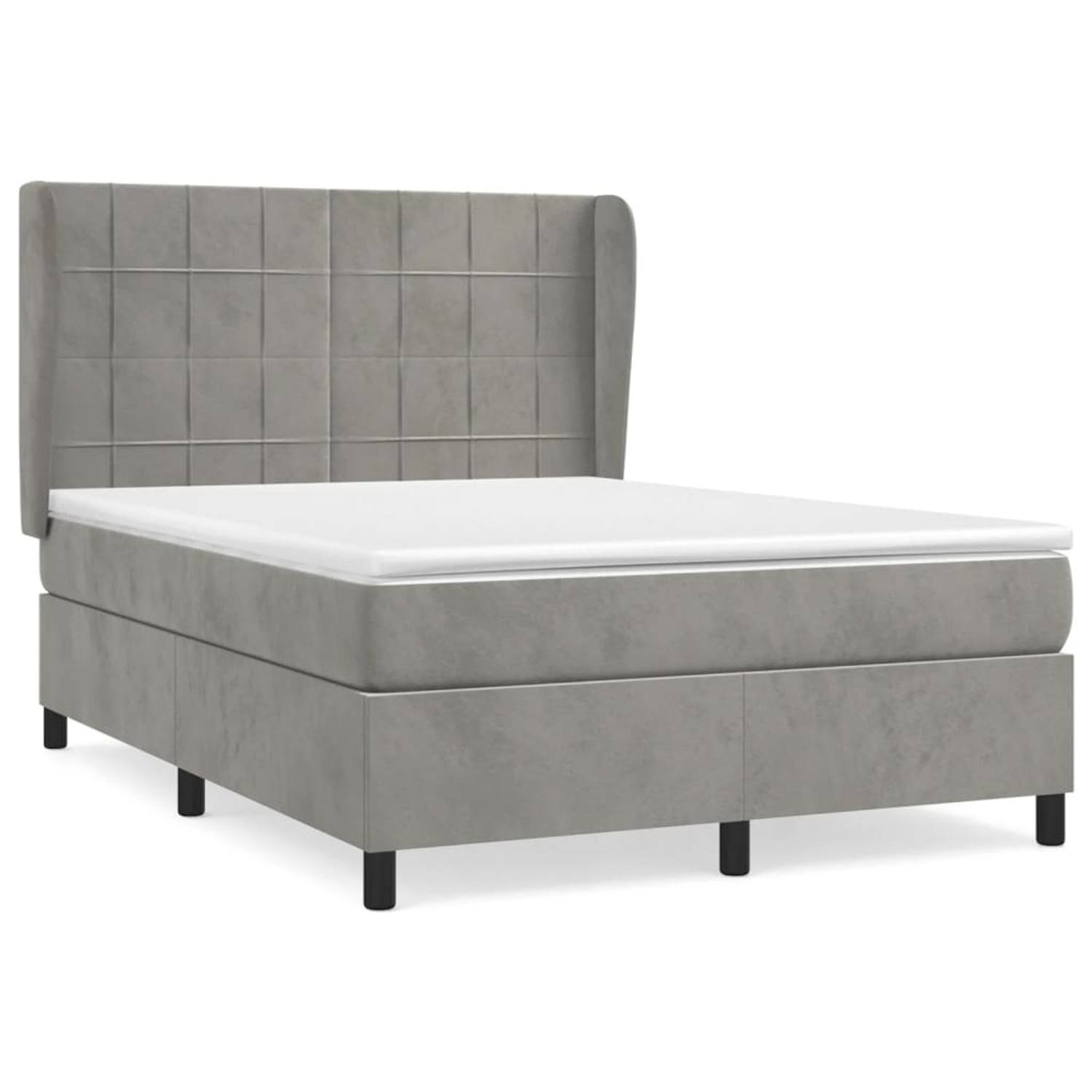 The Living Store Boxspring met matras fluweel lichtgrijs 140x190 cm - Bed