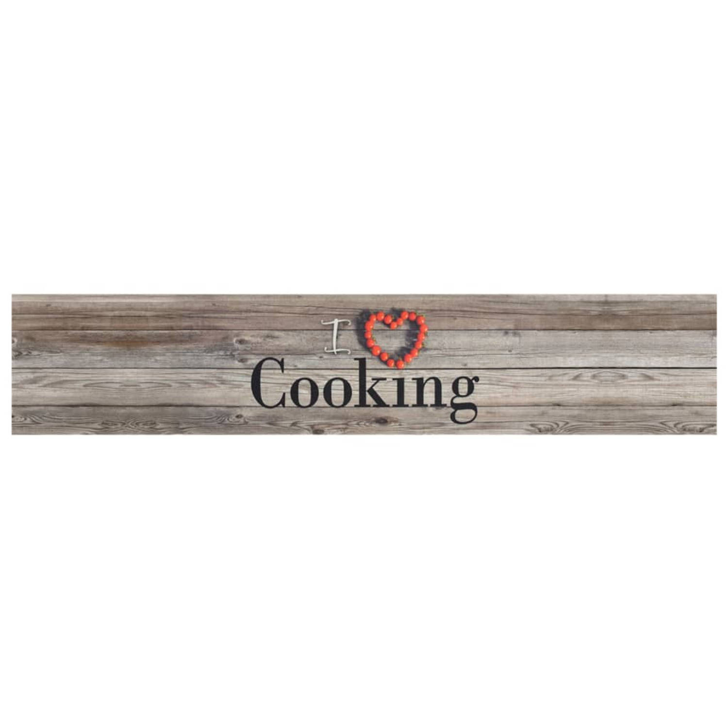 The Living Store Keukenmat wasbaar cooking-print 60x300 cm fluweel grijs - Deurmat