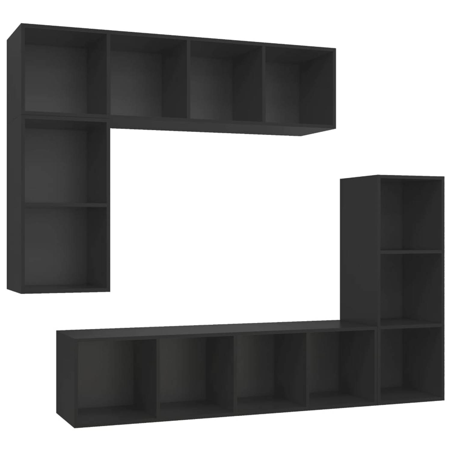 The Living Store 4-delige Tv-meubelset bewerkt hout zwart - Kast