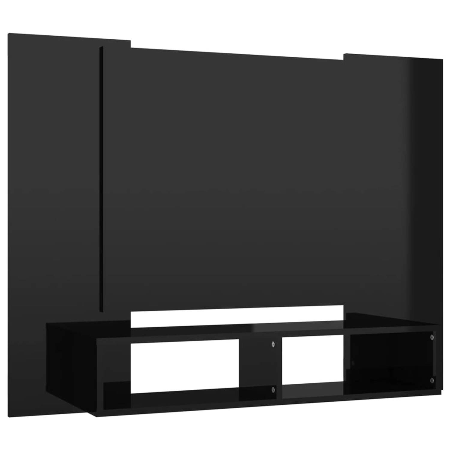 The Living Store Tv-wandmeubel 120x23-5x90 cm spaanplaat hoogglans zwart - Kast