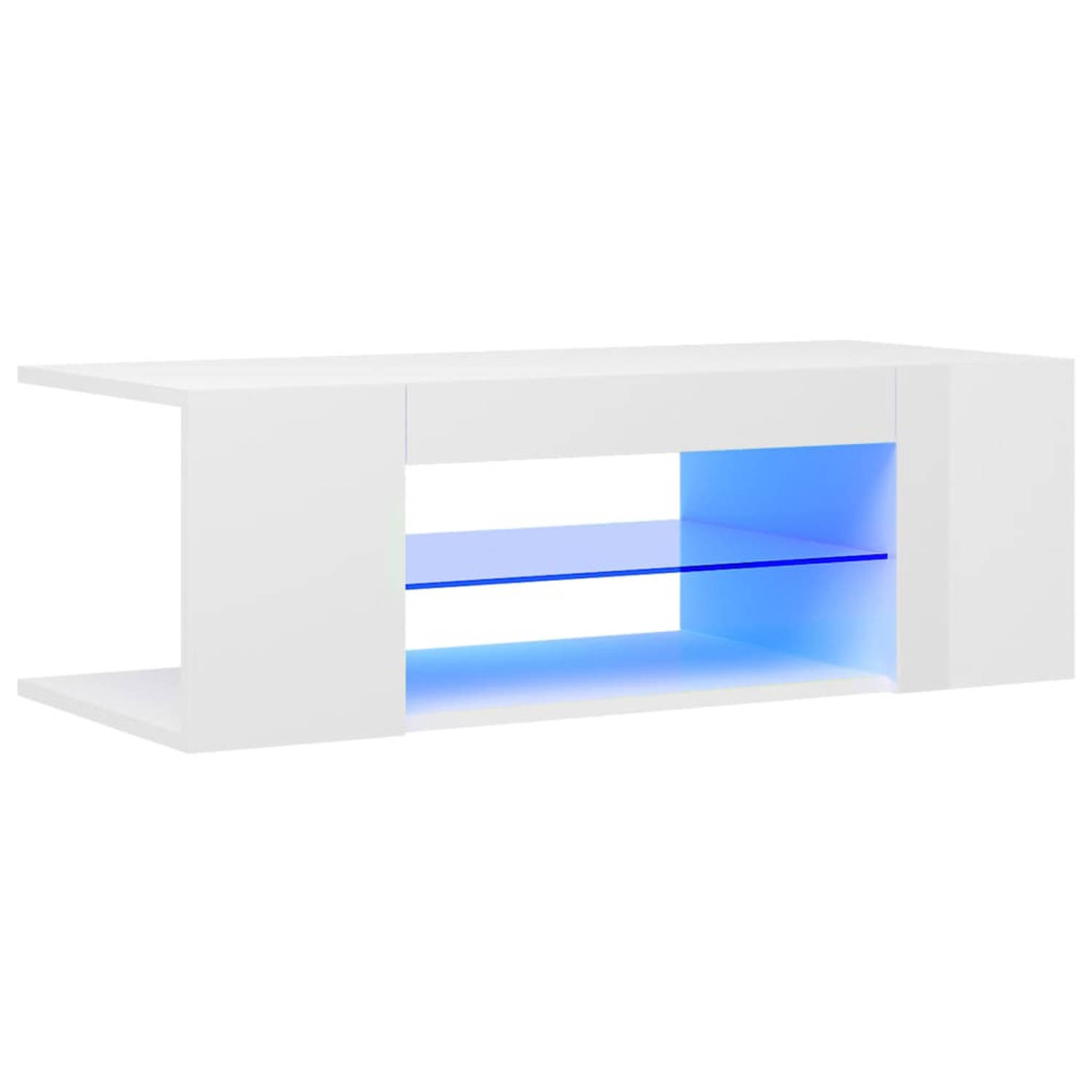 The Living Store TV-meubel Hifi-kast - 90 x 39 x 30 cm - LED-verlichting - hoogglans wit