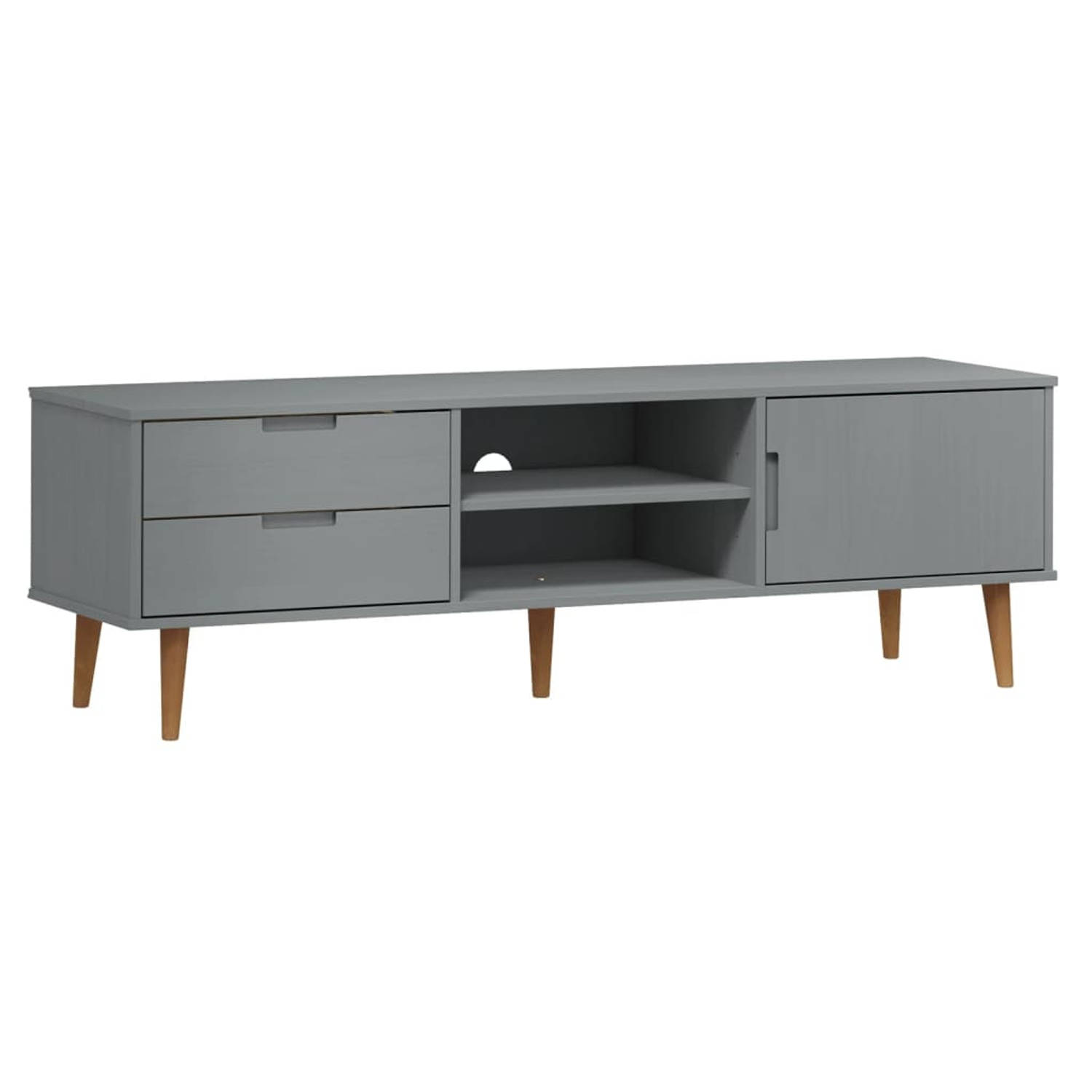 The Living Store Tv-meubel MOLDE 158x40x49 cm massief grenenhout grijs - Kast