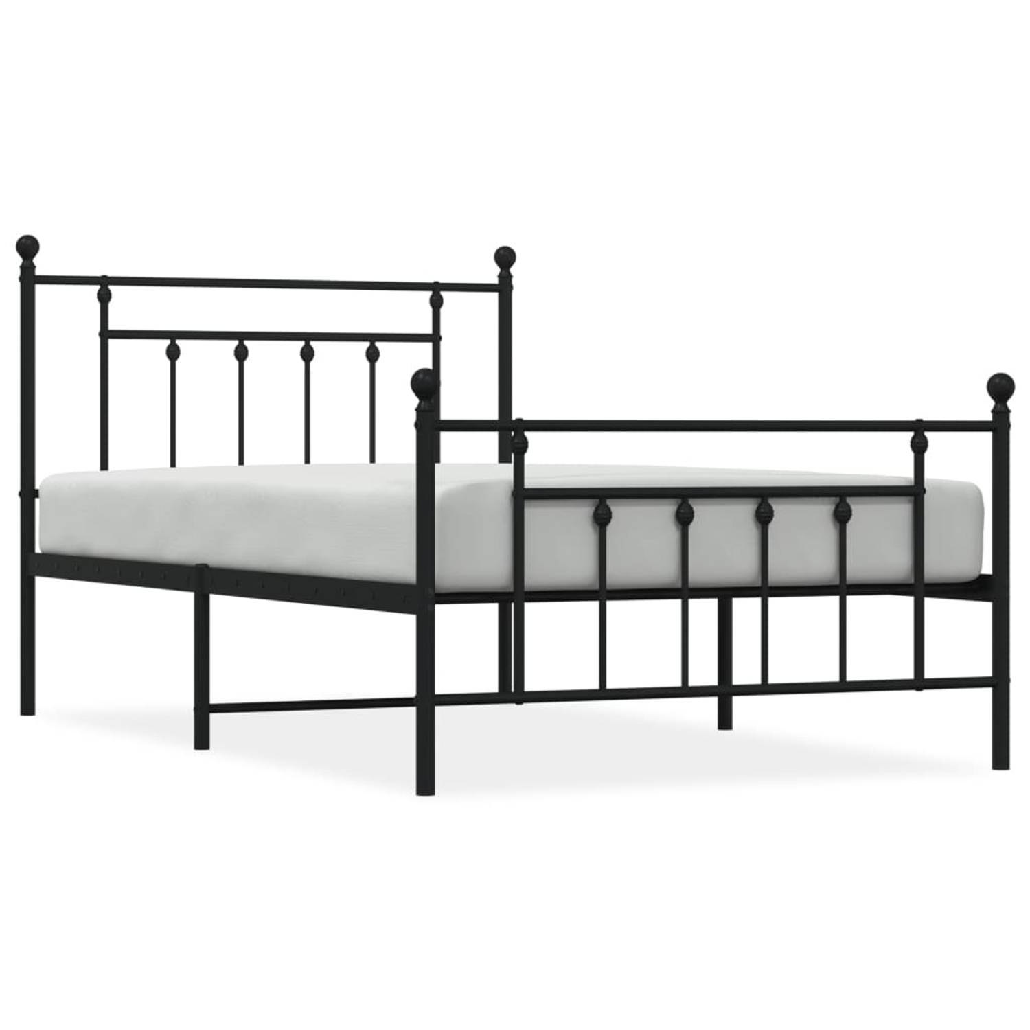 The Living Store Bedframe met hoofd- en voeteneinde metaal zwart 107x203 cm - Bed