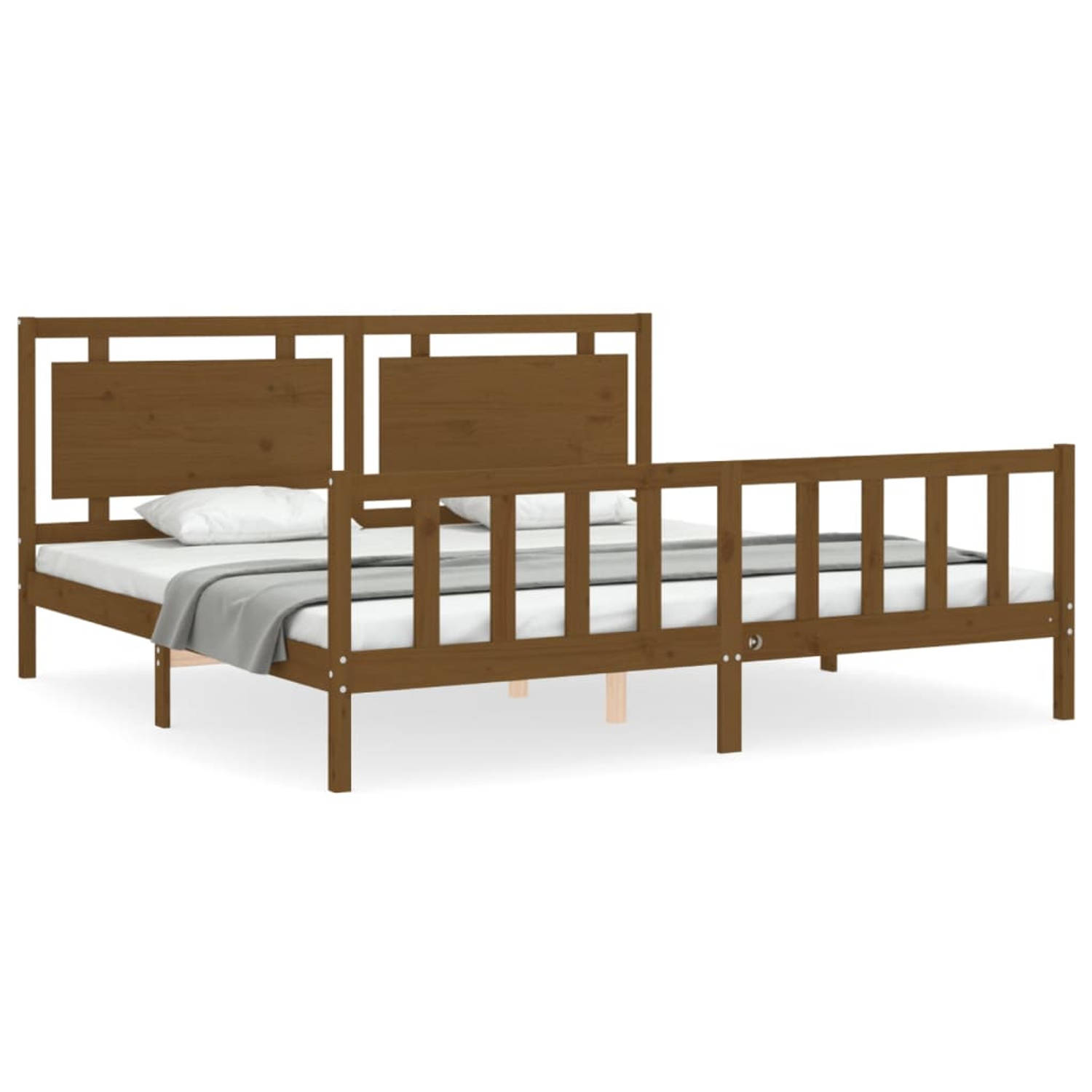 The Living Store Bedframe met hoofdbord massief hout honingbruin 180x200 cm - Bedframe - Bedframes - Bed - Tweepersoonsbed - Slaapkamermeubel - Houten Bedframe - Houten Bed - Bedbo