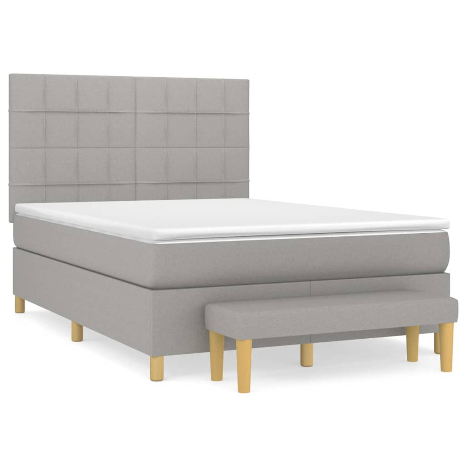 The Living Store Boxspringbed - Pocketvering - 140 x 200 cm - Lichtgrijs and Wit - Verstelbaar hoofdbord