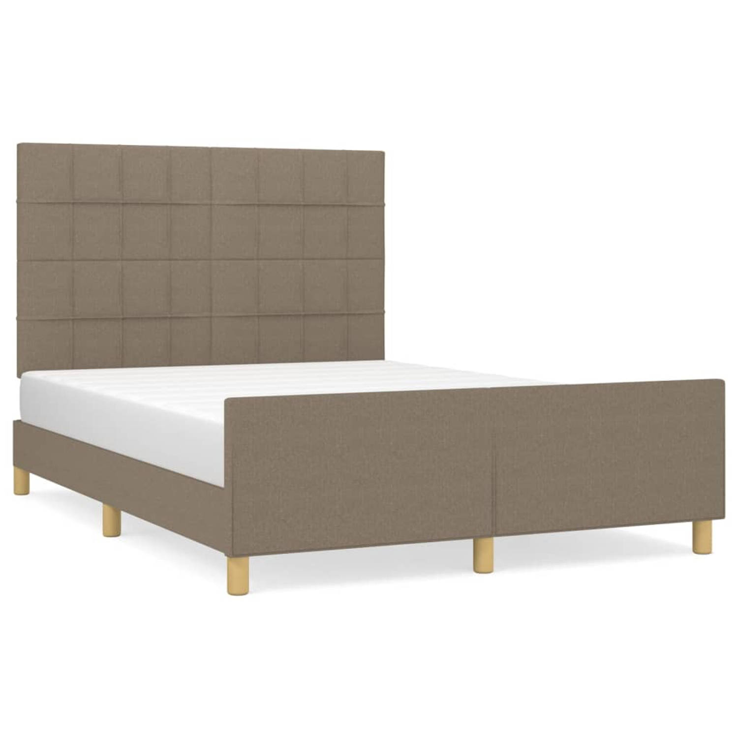 The Living Store Bedframe - Taupe - 203 x 146 x 118/128 cm - Verstelbaar hoofdeinde - Stabiele poten - Multiplex lattenbodem - Comfortabele ondersteuning