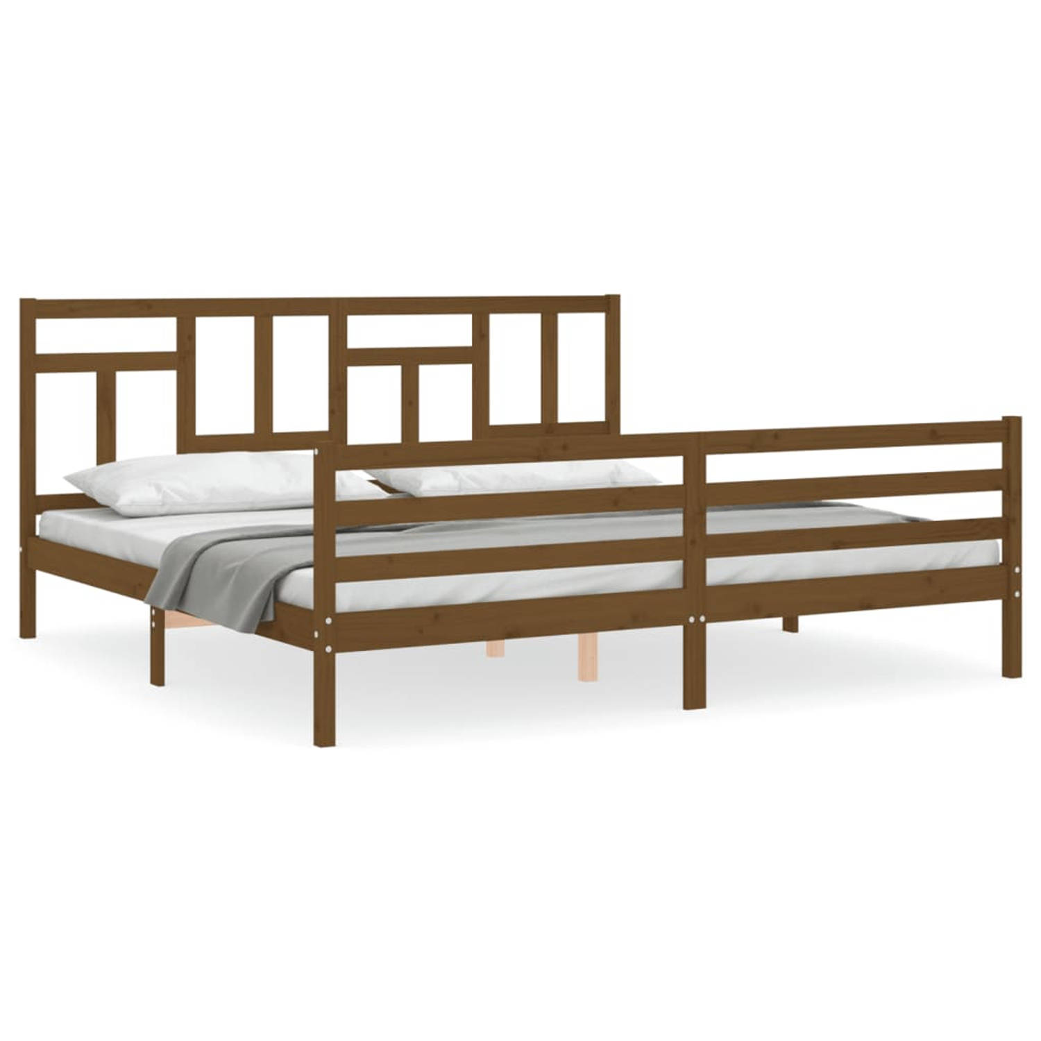 The Living Store Bedframe met hoofdbord massief hout honingbruin 200x200 cm - Bedframe - Bedframes - Bed - Tweepersoonsbed - Slaapkamermeubel - Houten Bedframe - Houten Bed - Bedbo