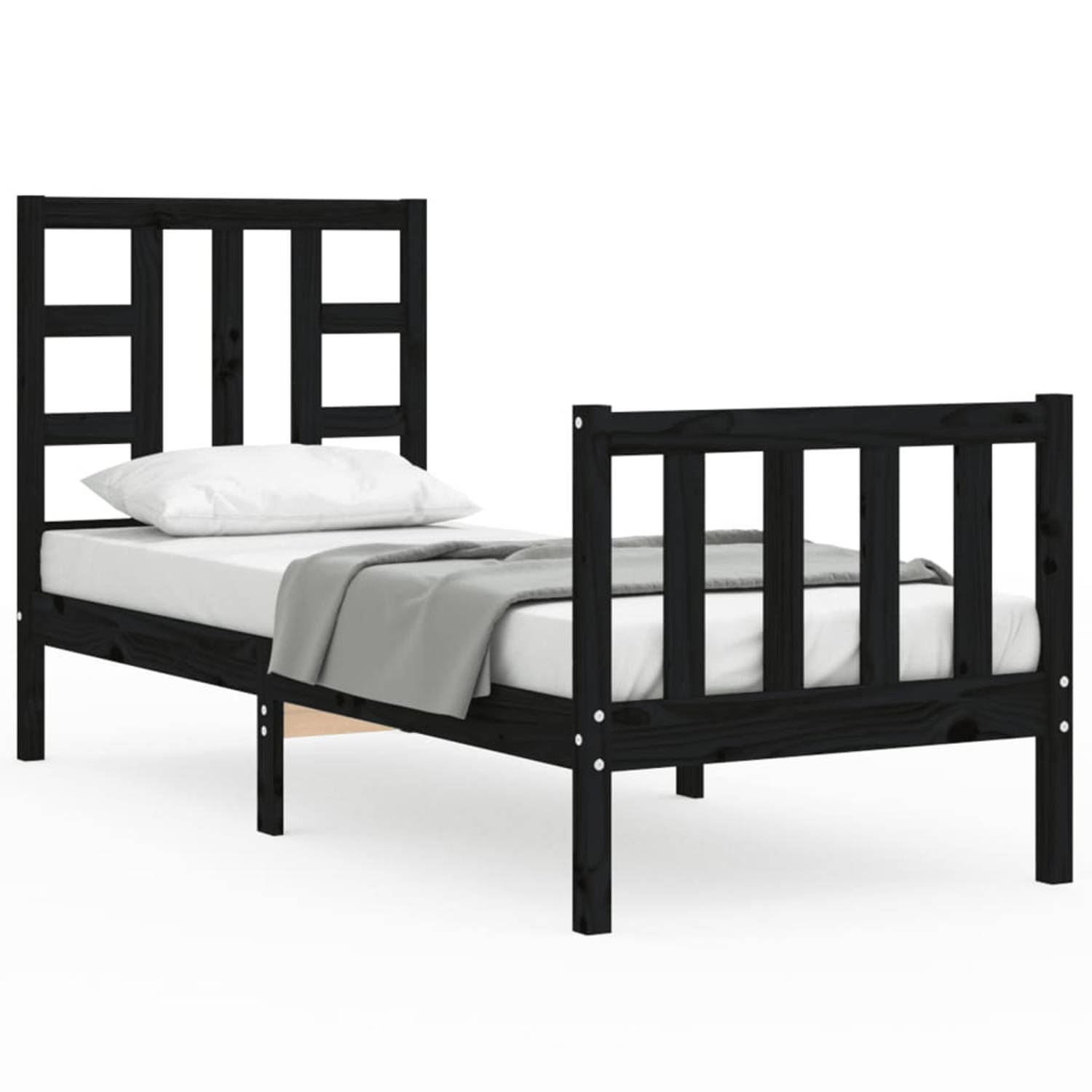 The Living Store Bedframe met hoofdbord massief hout zwart 2FT6 Small Single - Bedframe - Bedframes - Bed - Eenpersoonsbed - Slaapkamermeubel - Houten Bedframe - Houten Bed - Bedbo