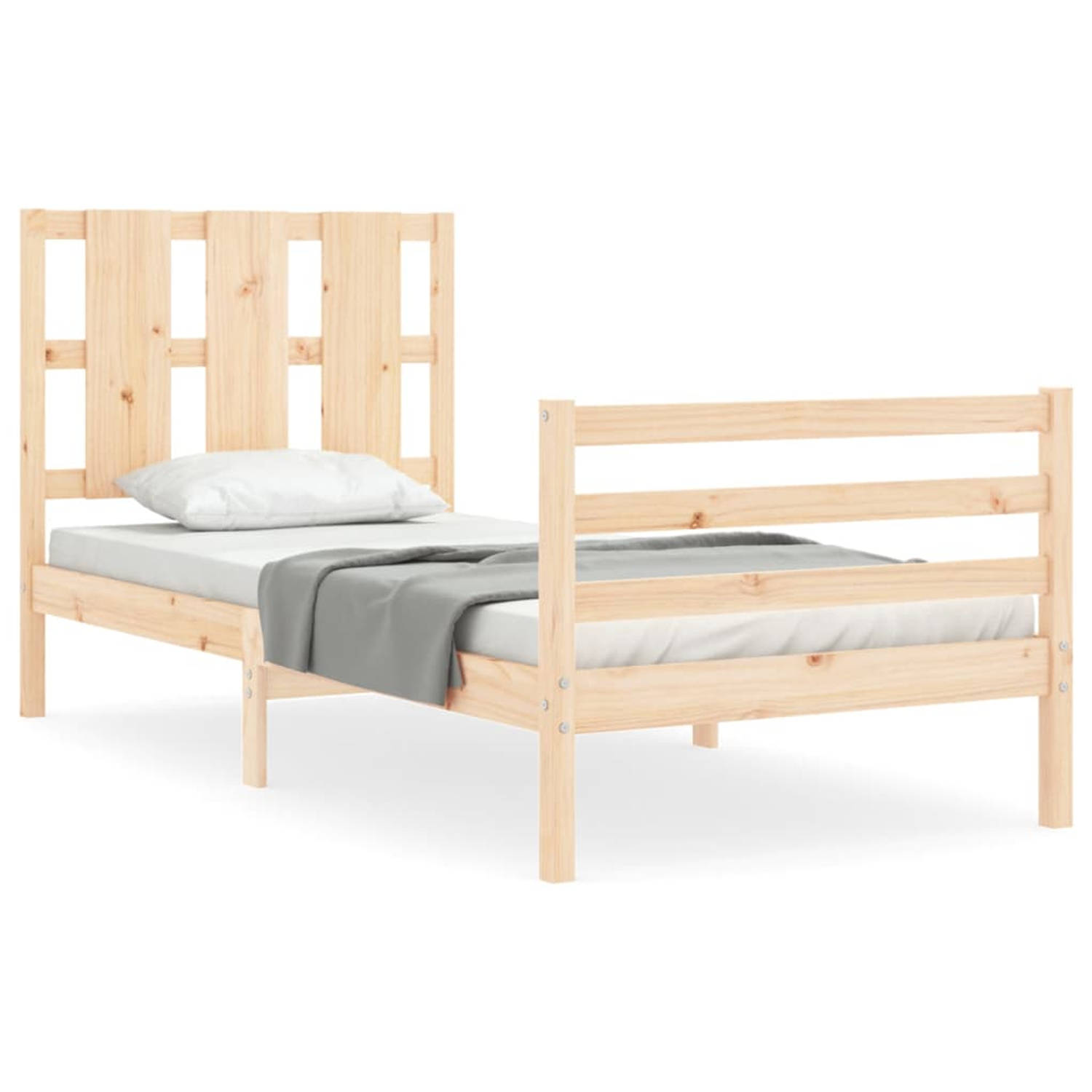 The Living Store Bedframe met hoofdbord massief hout 100x200 cm - Bedframe - Bedframes - Bed - Eenpersoonsbed - Slaapkamermeubel - Houten Bedframe - Houten Bed - Bedbodem - Massief