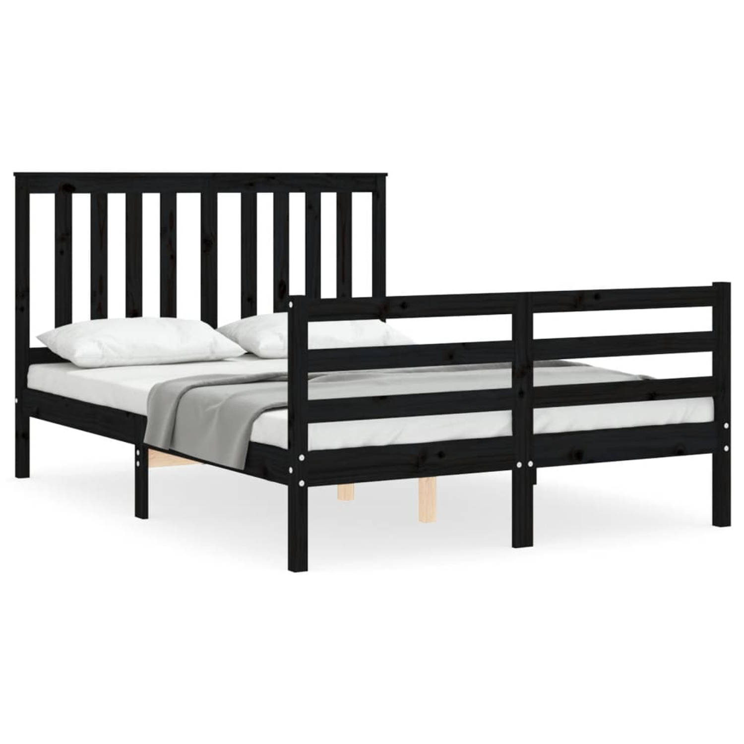 The Living Store Bedframe met hoofdbord massief hout zwart 4FT Small Double - Bedframe - Bedframes - Bed - Tweepersoonsbed - Slaapkamermeubel - Houten Bedframe - Houten Bed - Bedbo