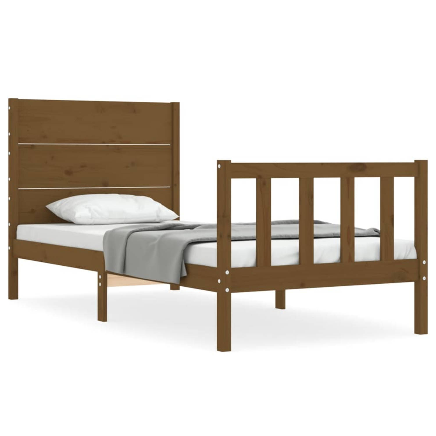 The Living Store Bedframe met hoofdbord massief hout honingbruin 3FT Single - Bedframe - Bedframes - Bed - Eenpersoonsbed - Slaapkamermeubel - Houten Bedframe - Houten Bed - Bedbod