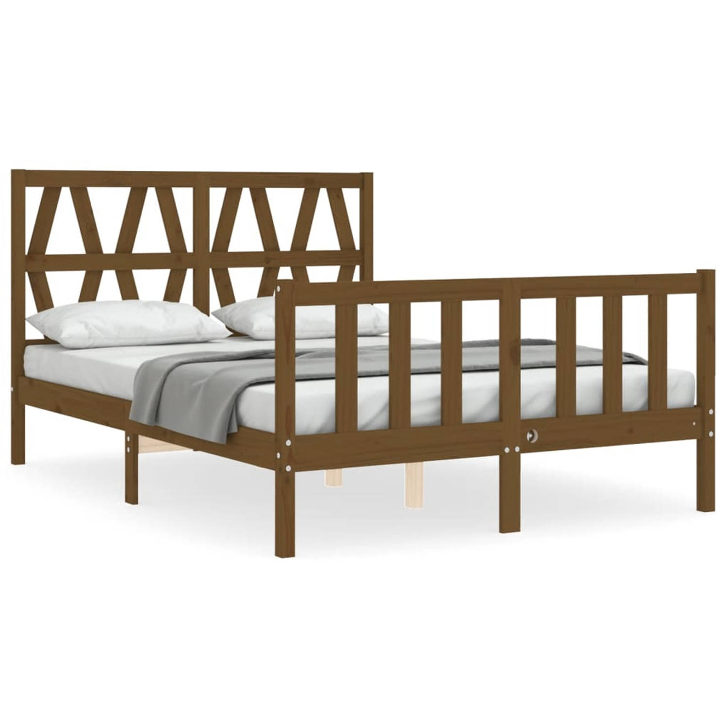 The Living Store Bedframe met hoofdbord hout honingbruin 4FT Small Double - Bedframe - Bedframes - Bed - Tweepersoonsbed - Slaapkamermeubel - Houten Bedframe - Houten Bed - Bedbode