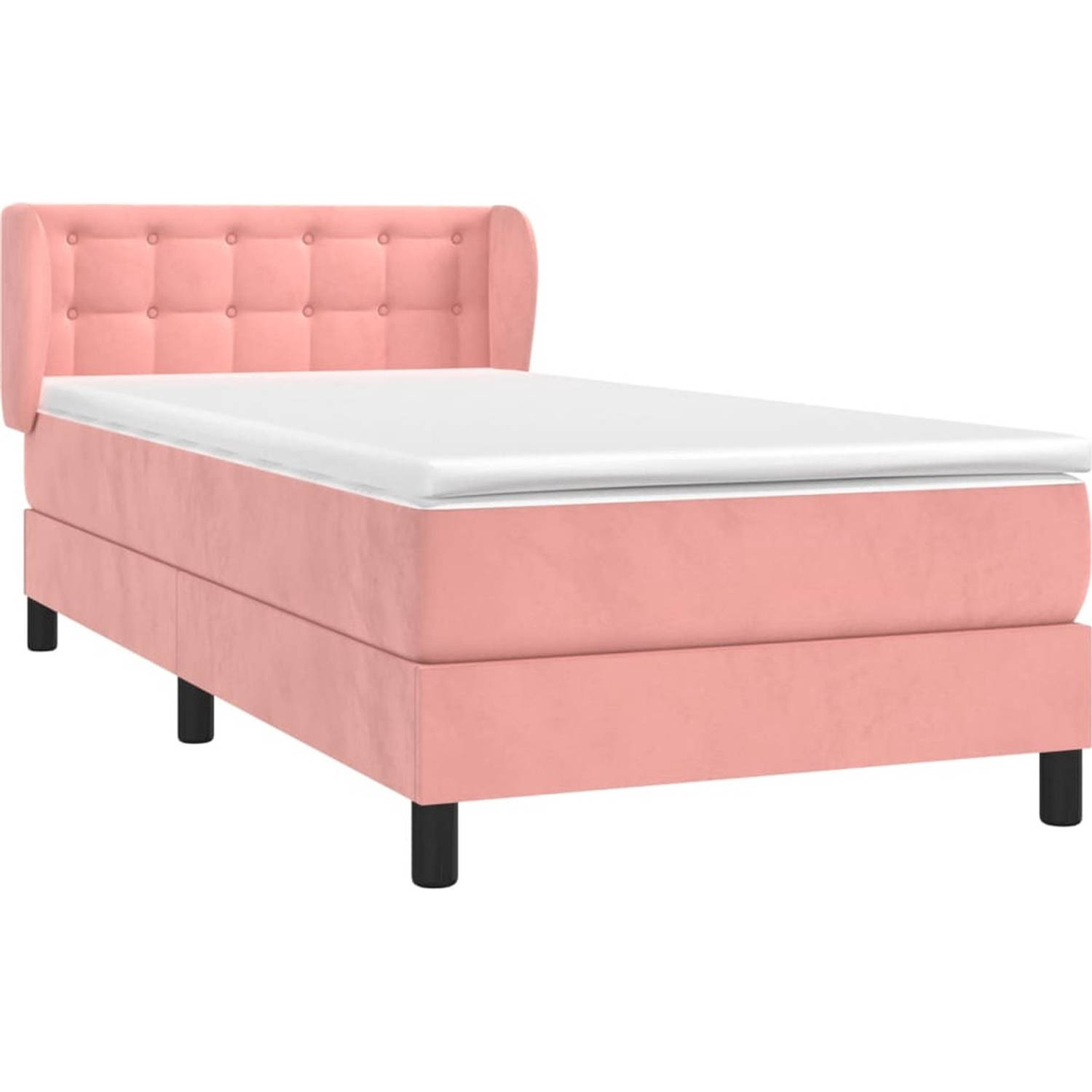 The Living Store Boxspringbed - Fluweel - Pocketvering - Middelhard - Huidvriendelijke topmatras - Roze - 203x93x78/88