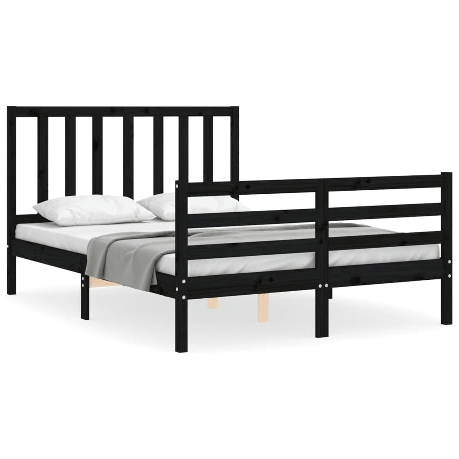 The Living Store Bedframe met hoofdbord massief hout zwart 4FT Small Double - Bedframe - Bedframes - Bed - Tweepersoonsbed - Slaapkamermeubel - Houten Bedframe - Houten Bed - Bedbo