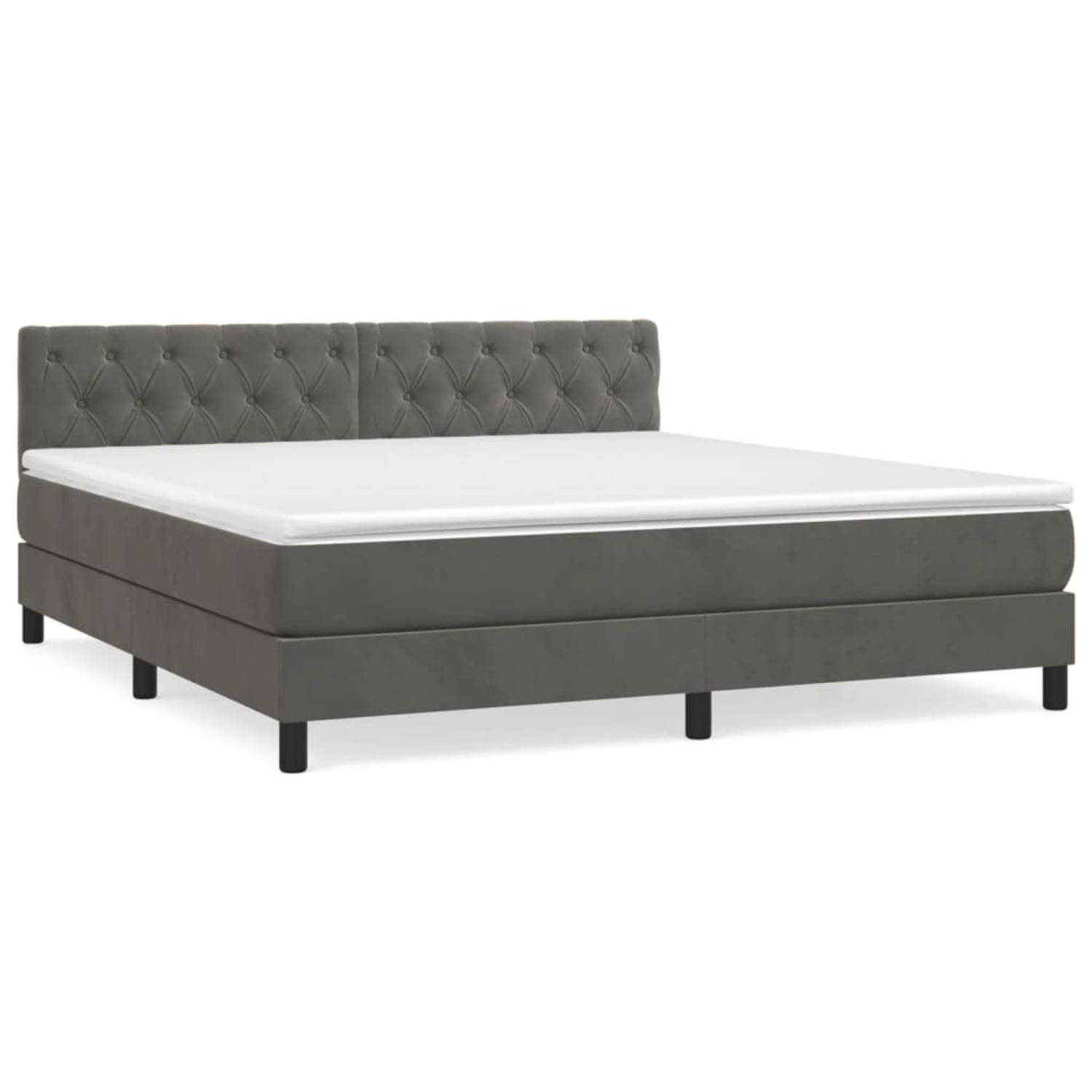 The Living Store Boxspring met matras fluweel donkergrijs 160x200 cm - Bed