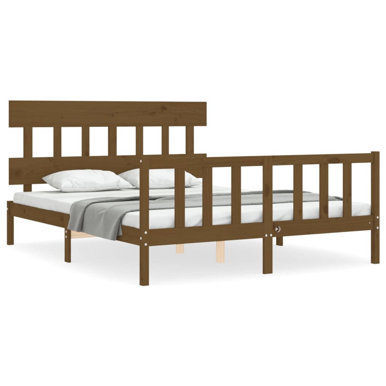 The Living Store Bedframe met hoofdbord massief hout honingbruin 5FT King Size - Bedframe - Bedframes - Bed - Tweepersoonsbed - Slaapkamermeubel - Houten Bedframe - Houten Bed - Be