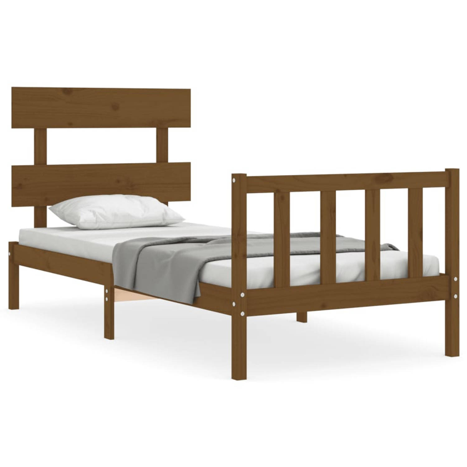 The Living Store Bedframe met hoofdbord massief hout honingbruin 3FT Single - Bedframe - Bedframes - Bed - Eenpersoonsbed - Slaapkamermeubel - Houten Bedframe - Houten Bed - Bedbod