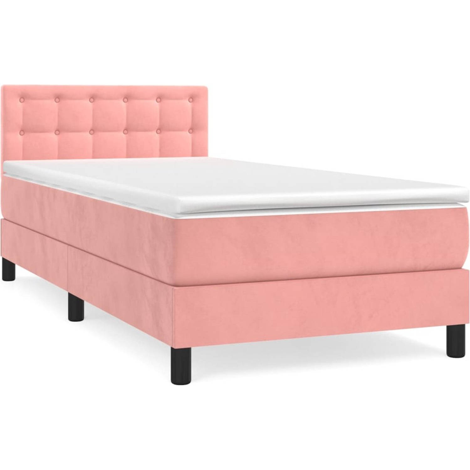 The Living Store Bed Pink 193x90x78/88cm - Velvet - Pocket Spring Mattress - Medium-Firm Support - Skin-Friendly Top