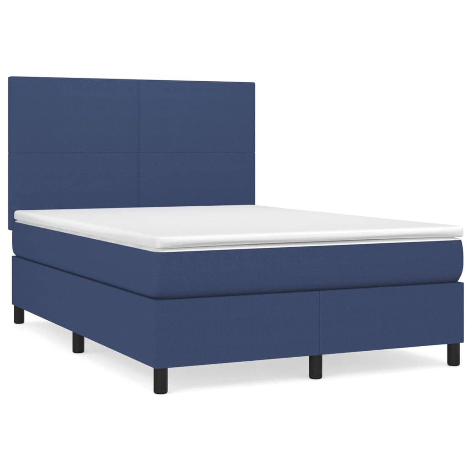 The Living Store Boxspringbed - Comfort Sleep - Bed - 193 x 144 x 118/128 cm - Blauw - Pocketvering Matras - Middelharde Ondersteuning - Huidvriendelijk Topmatras