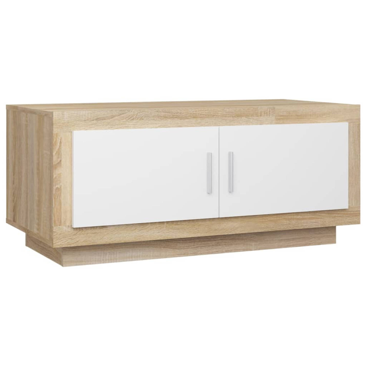 The Living Store Salontafel 102x50x45 cm bewerkt hout wit en sonoma eikenkleurig - Tafel