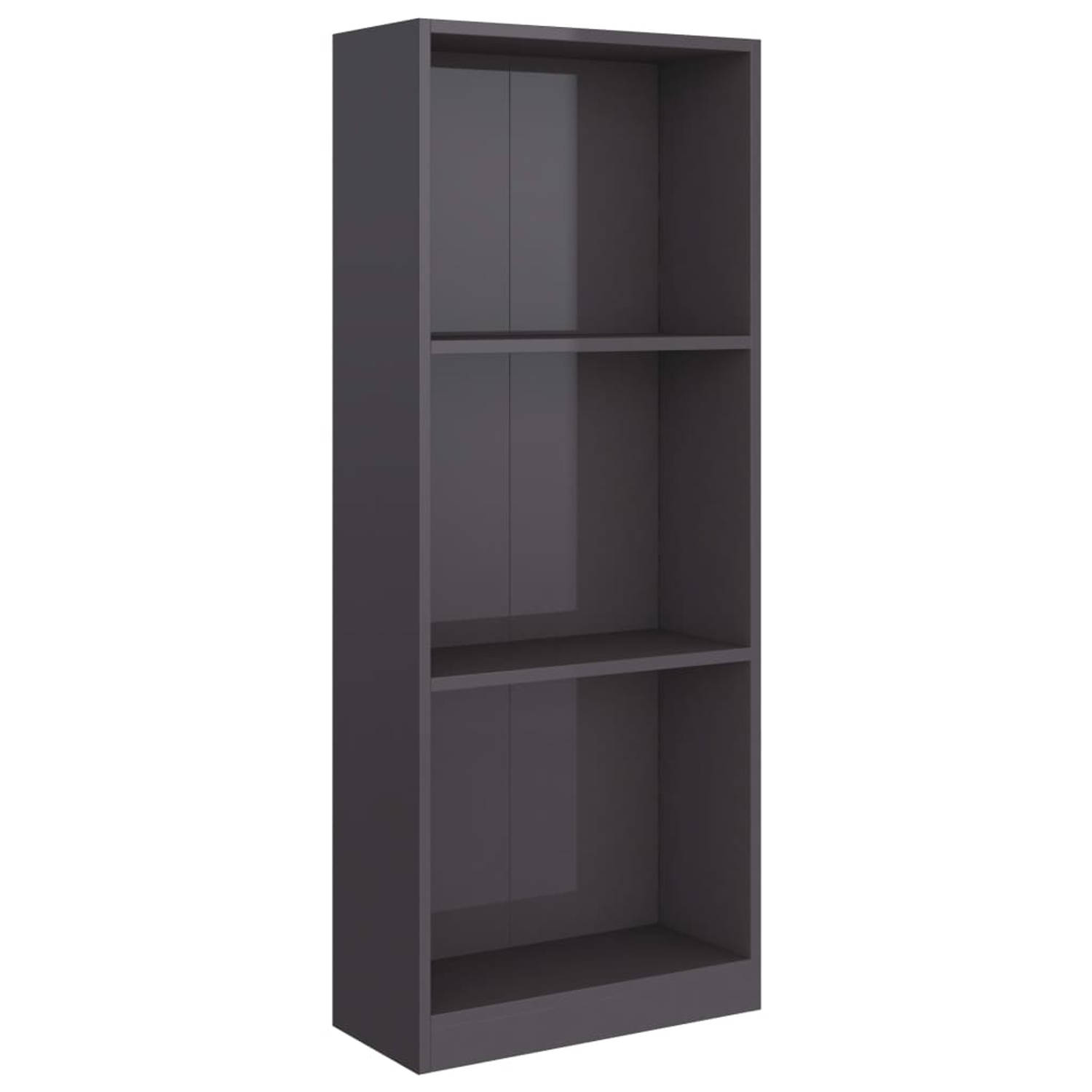 The Living Store Boekenkast 3 schappen 40x24x108 cm bewerkt hout hoogglans grijs - Kast