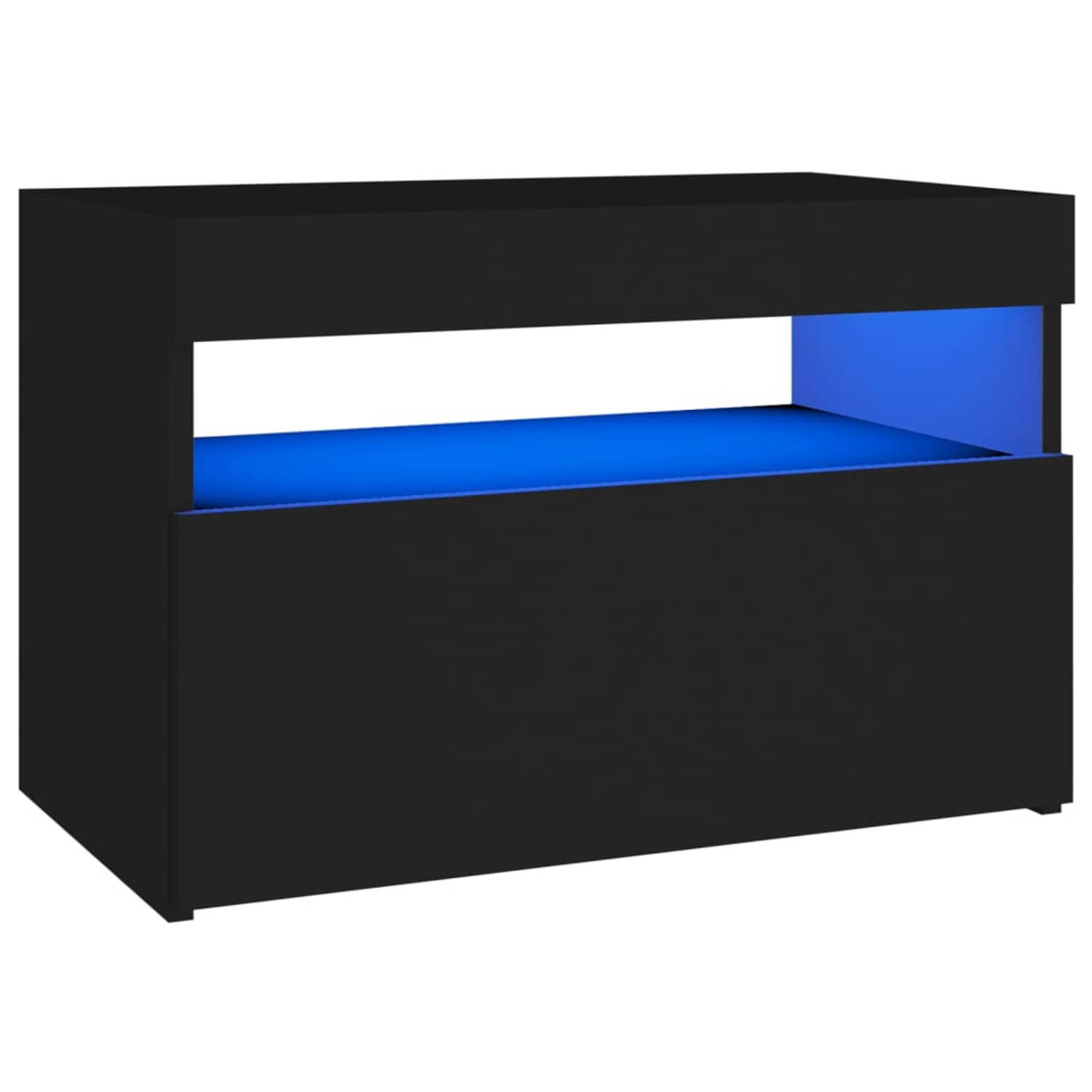 The Living Store Tv-meubel - LED-verlichting - zwart - 60 x 35 x 40 cm - bewerkt hout