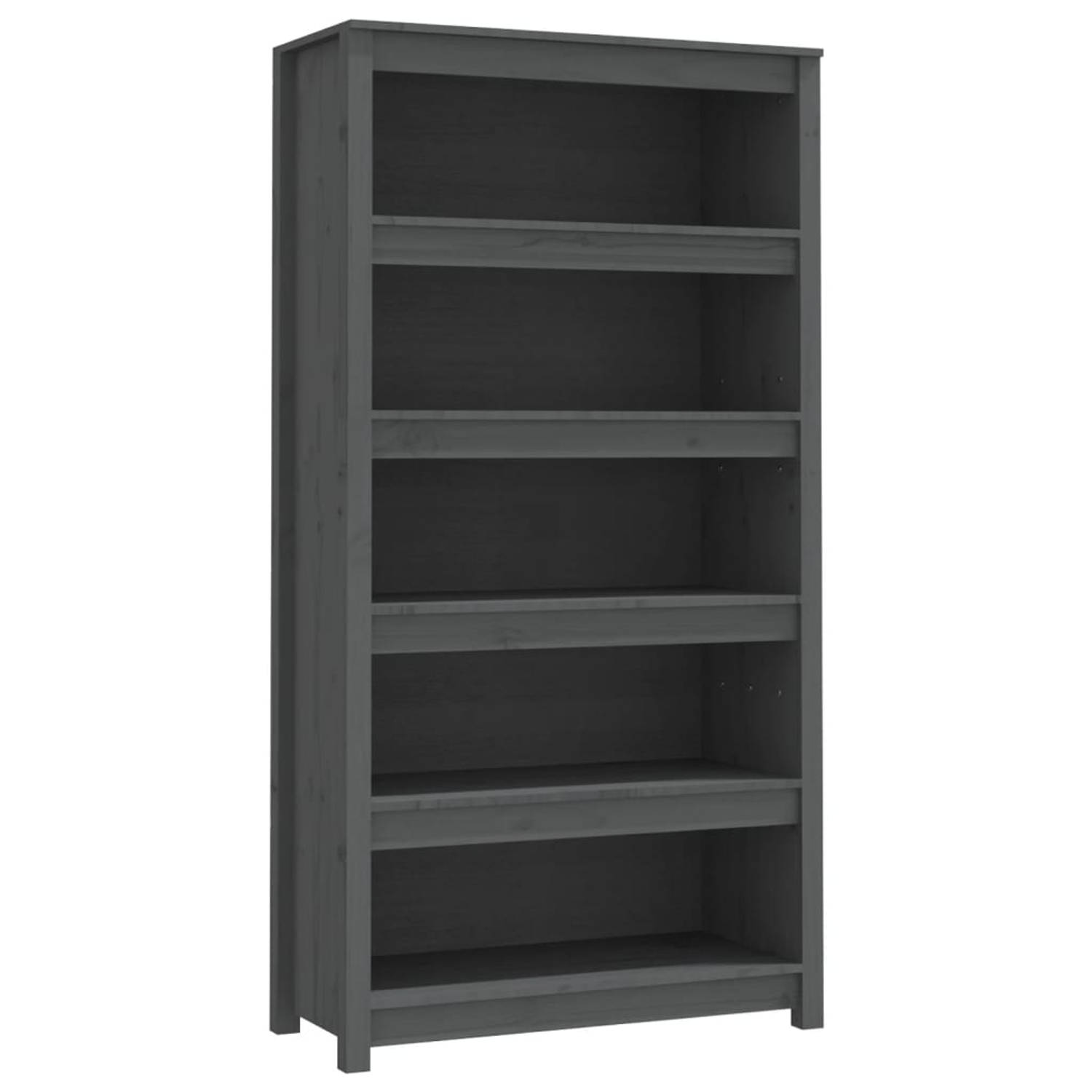 The Living Store Boekenkast 80x35x154 cm massief grenenhout grijs - Kast