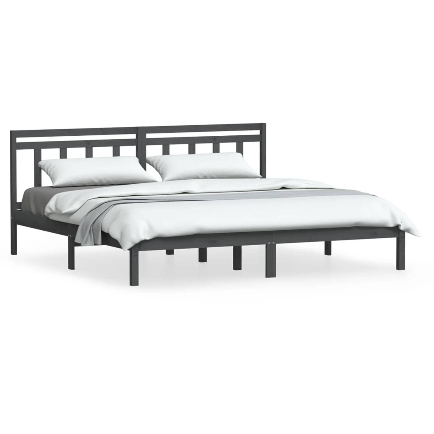 The Living Store Bedframe massief hout grijs 180x200 cm 6FT super king - Bedframe - Bedframes - Tweepersoonsbed - Bed - Bedombouw - Dubbel Bed - Frame - Bed Frame - Ledikant - Bedf