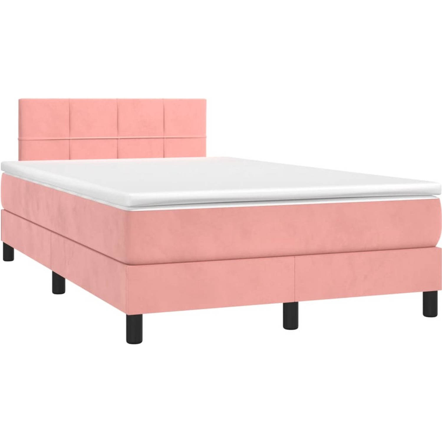 The Living Store Boxspringbed - roze - 203 x 120 x 78/88 cm - fluweel - verstelbaar hoofdbord - pocketvering matras - middelharde ondersteuning - huidvriendelijk topmatras