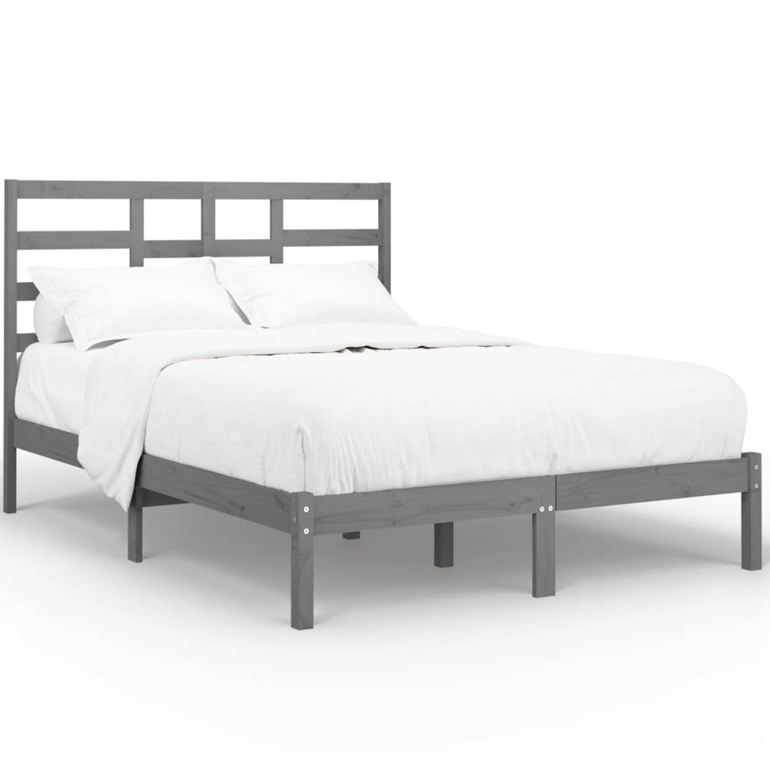 The Living Store Bedframe massief hout grijs 140x200 cm - Bedframe - Bedframes - Bed - Bedbodem - Ledikant - Bed Frame - Massief Houten Bedframe - Slaapmeubel - Tweepersoonsbed - B