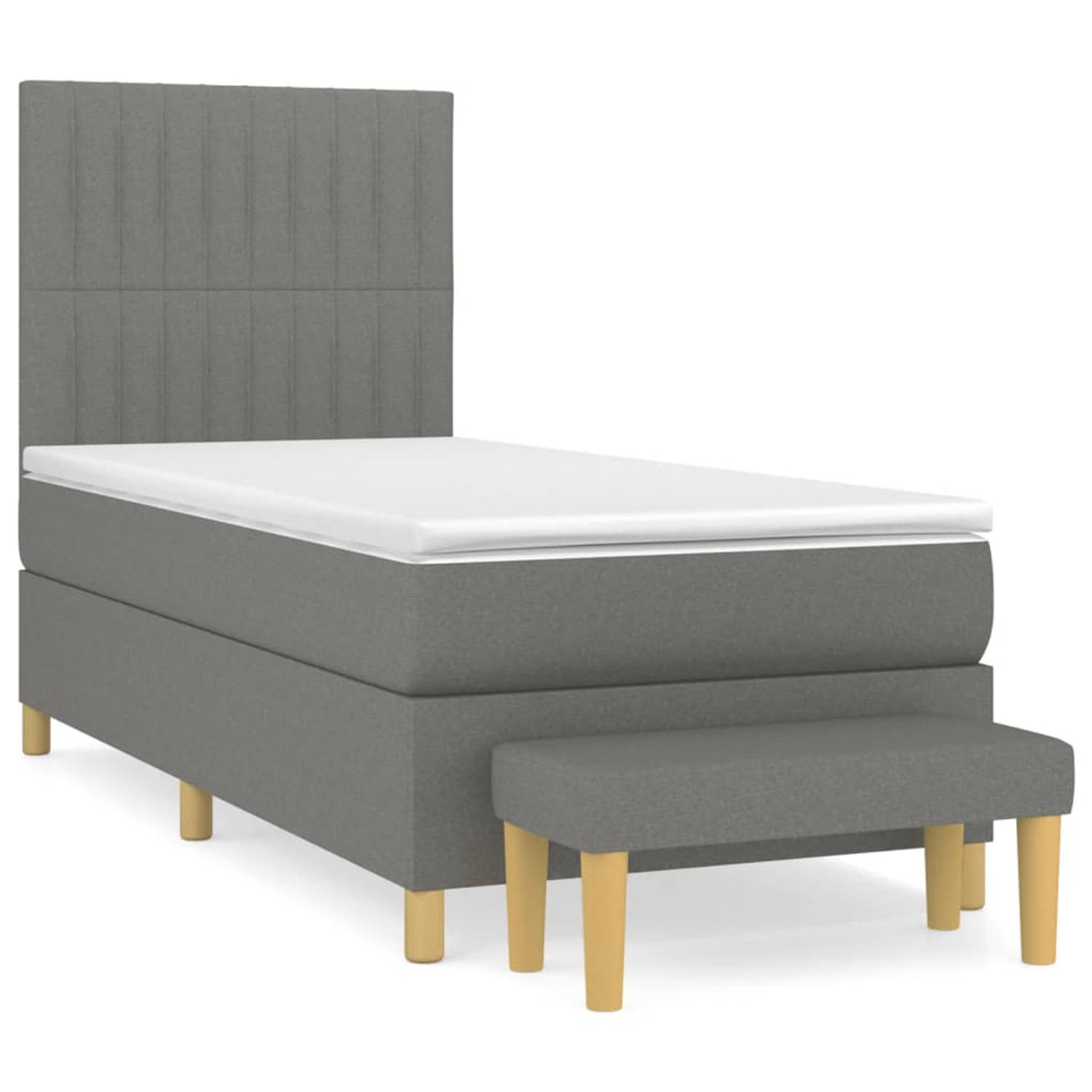 The Living Store Boxspring met matras stof donkergrijs 90x190 cm - Boxspring - Boxsprings - Pocketveringbed - Bed - Slaapmeubel - Boxspringbed - Boxspring Bed - Eenpersoonsbed - Be