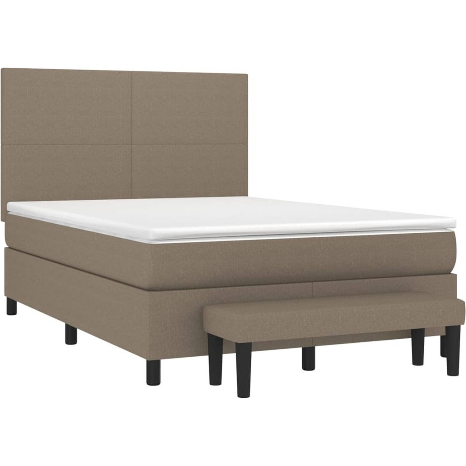 The Living Store Boxspringbed - Complete set - Taupe - 193 x 144 x 118/128 cm - Pocketvering matras - Middelharde ondersteuning - Huidvriendelijk topmatras - Multifunctioneel bankj