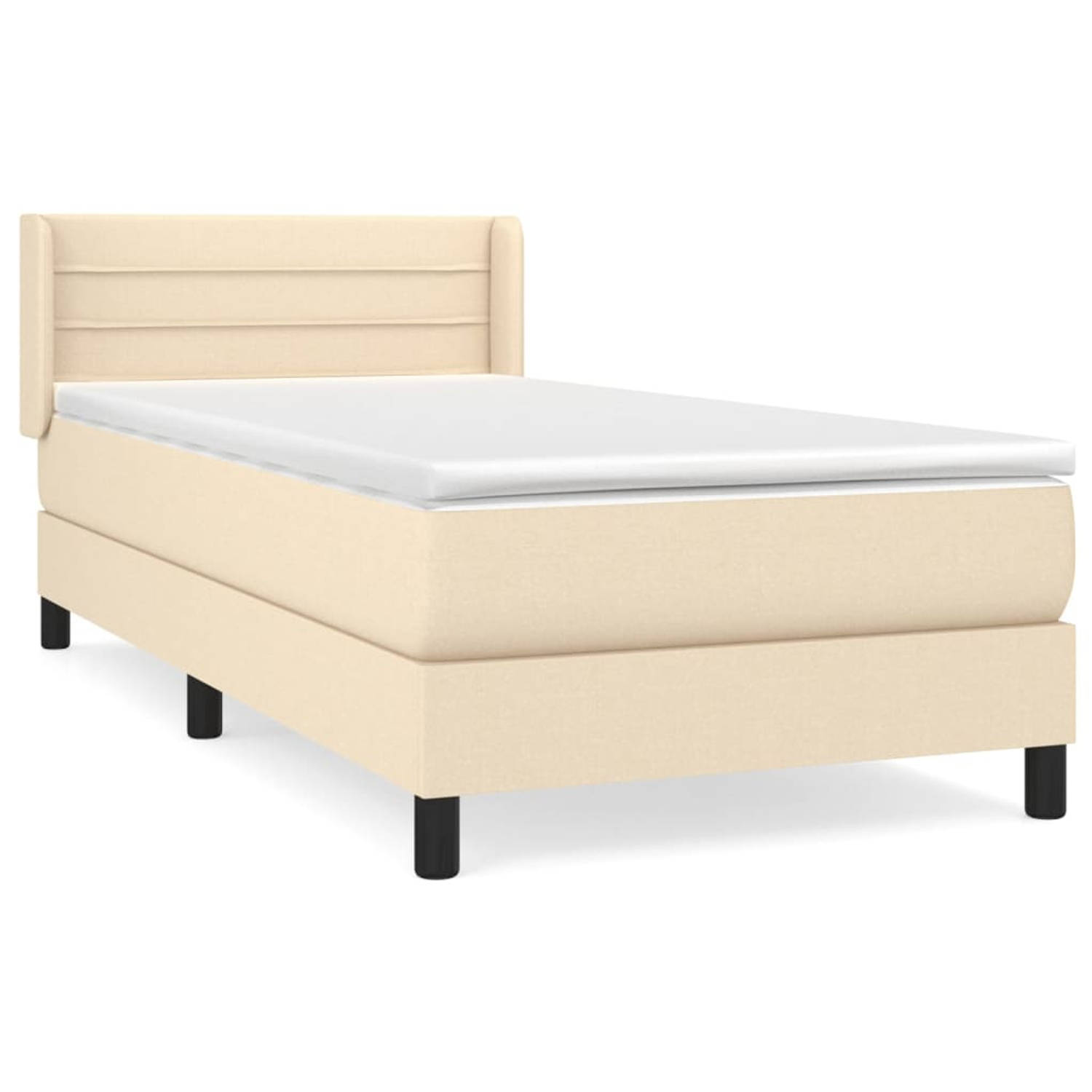 The Living Store Boxspringbed - Comfort - Bed - 203 x 83 x 78/88 cm - Crème - Met verstelbaar hoofdbord - Pocketvering matras - Middelharde ondersteuning - Huidvriendelijk topmatra