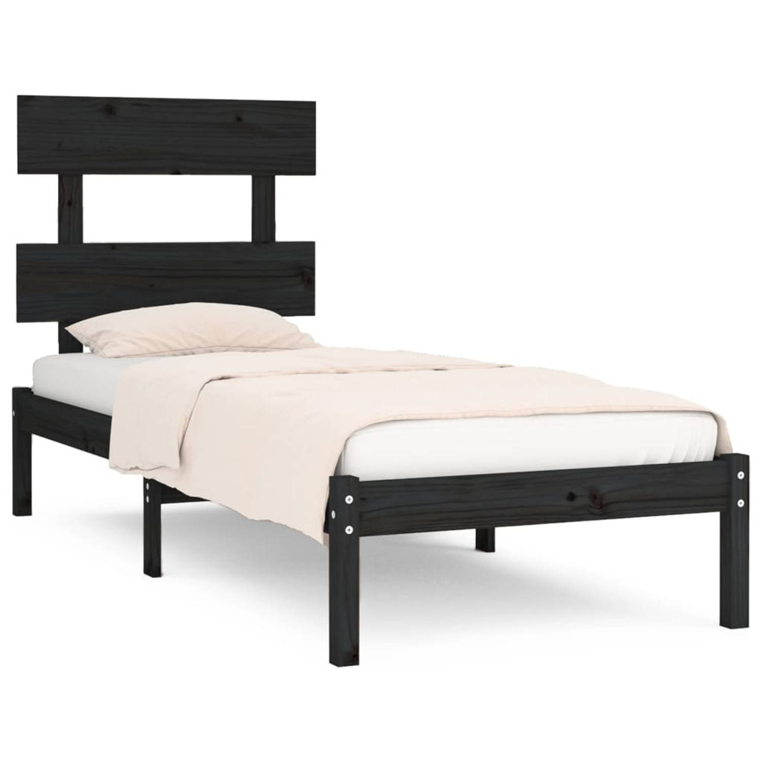 The Living Store Bedframe massief hout zwart 100x200 cm - Bedframe - Bedframes - Eenpersoonsbed - Bed - Bedombouw - Frame - Bed Frame - Ledikant - Bedframe Met Hoofdeinde - Eenpers