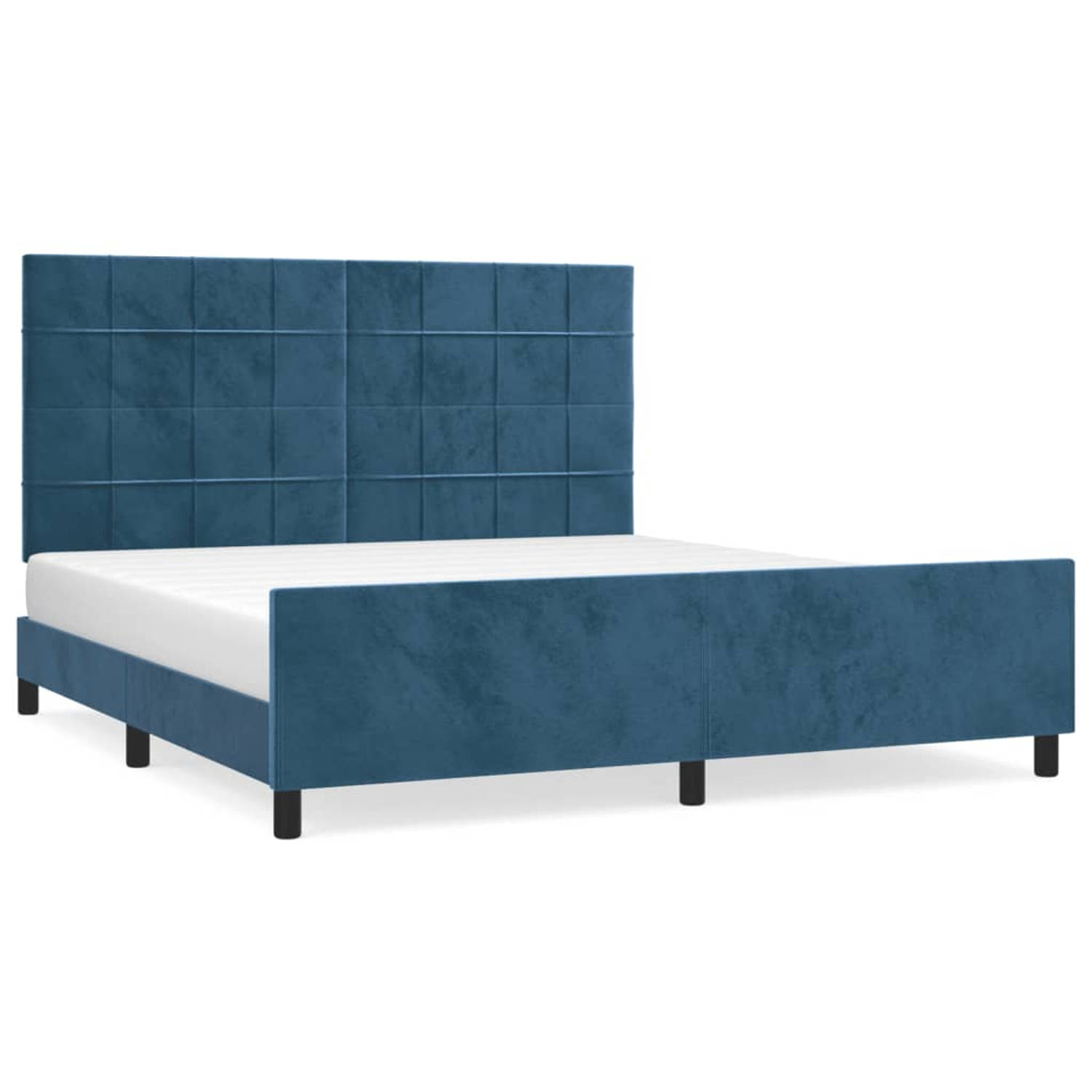 The Living Store Bedframe met hoofdeinde fluweel donkerblauw 180x200 cm - Bed