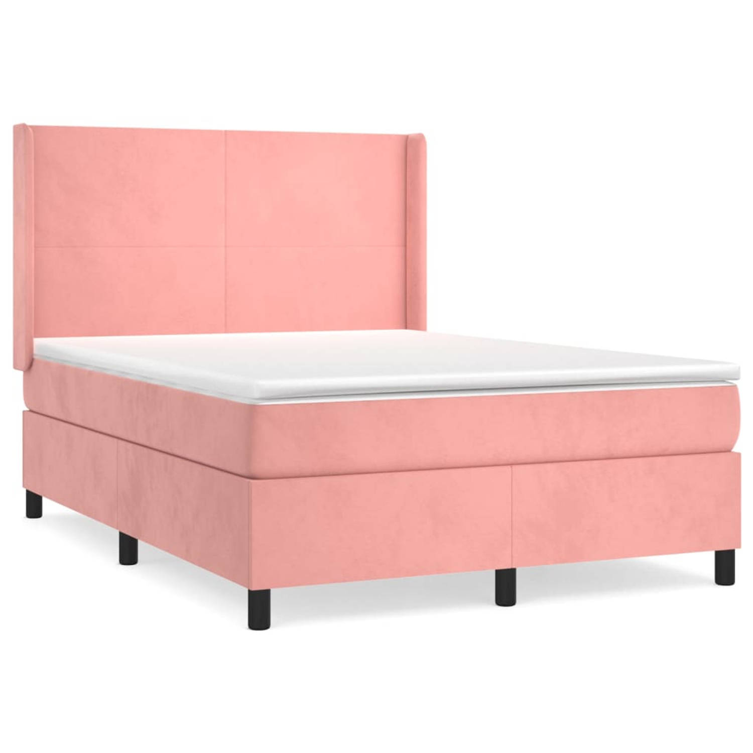 The Living Store Boxspring met matras fluweel roze 140x200 cm - Bed