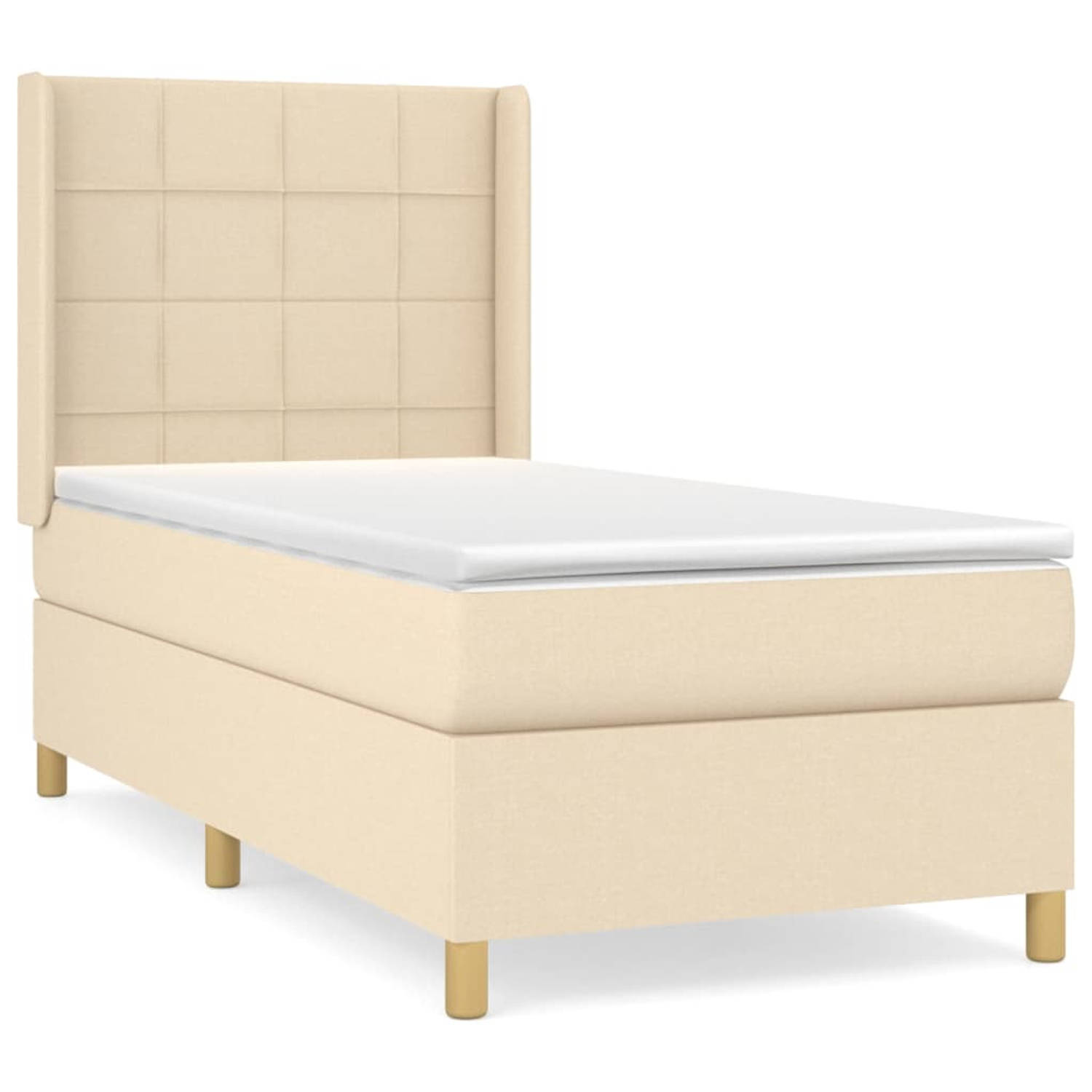 The Living Store Boxspringbed - Comfort - Bed - 203x103x118/128 cm - Crème - Pocketvering matras - Middelharde
