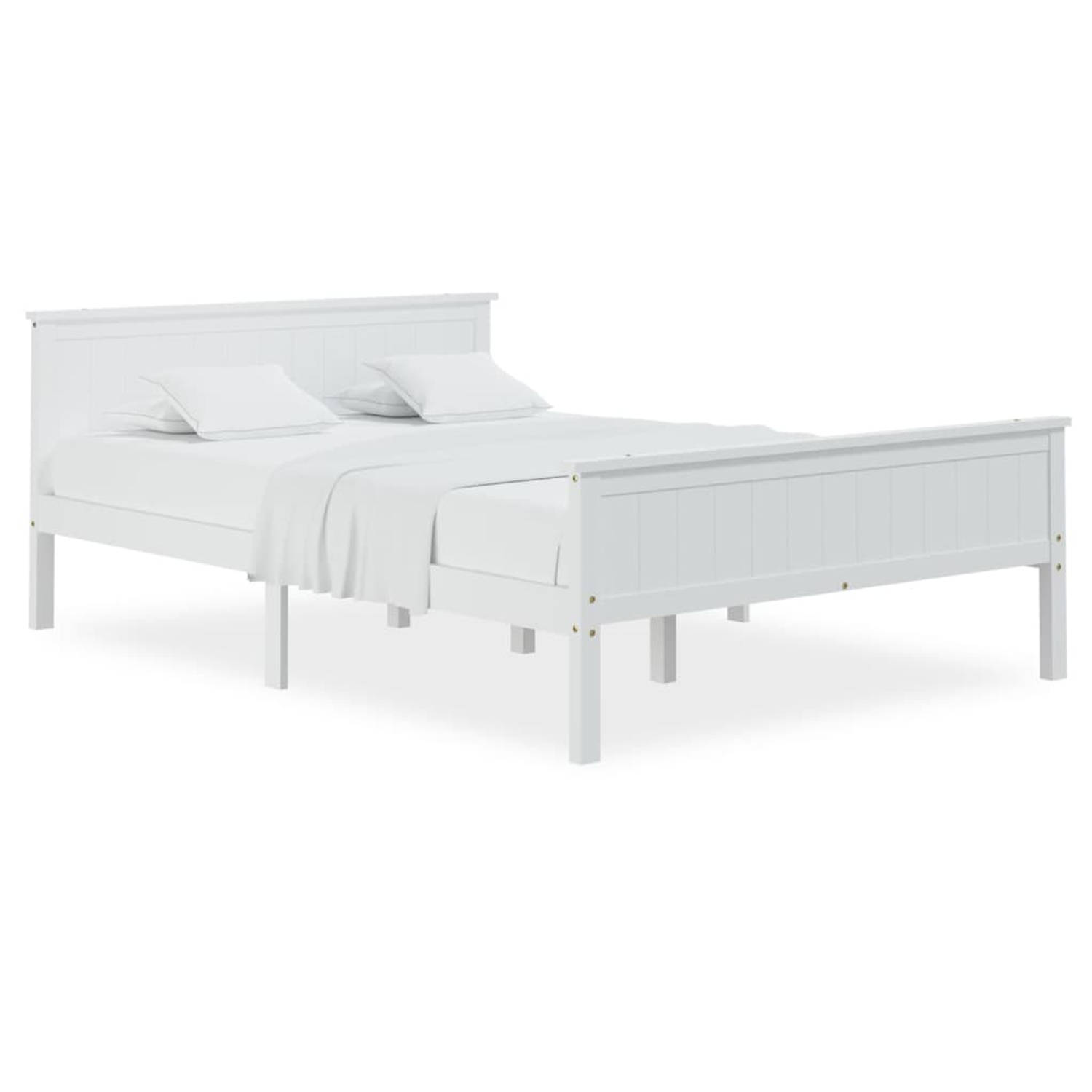 The Living Store Bedframe massief grenenhout wit 140x200 cm - Bedframe - Bedframes - Houten Bedframe - Bed - Bedbodem - Slaapmeubel - Tweepersoonsbed - Houten Bedframes - Bedden -