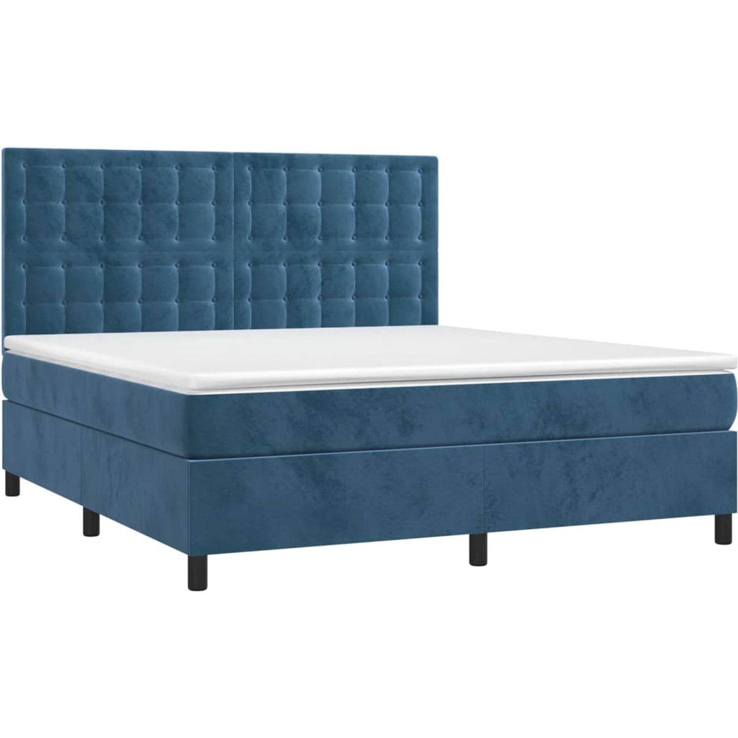 The Living Store Boxspring Bed - Donkerblauw - 203 x 160 x 118/128 cm - Zacht fluweel