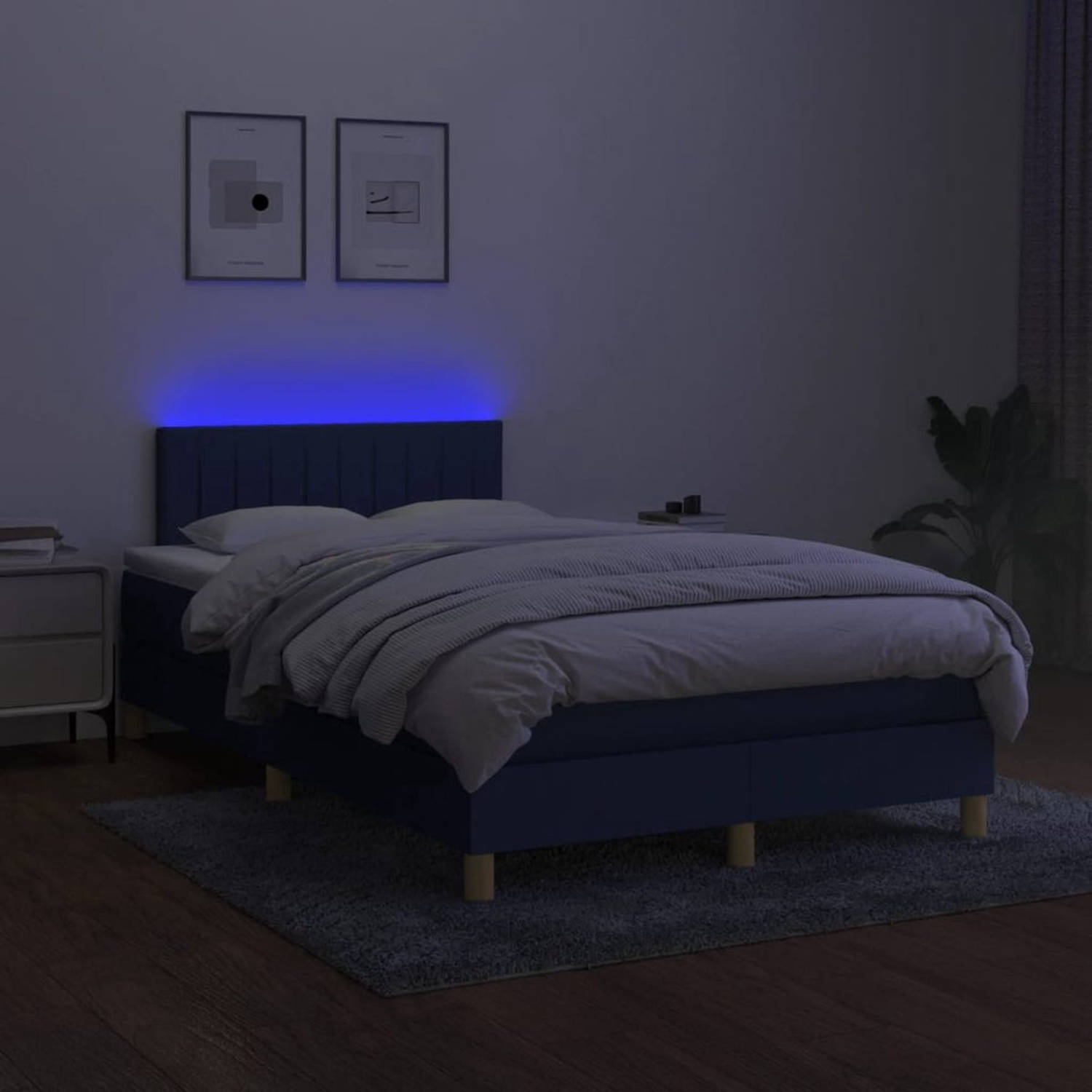 The Living Store Boxspring - Blauw - 120 x 200 cm - LED - Pocketvering matras - Huidvriendelijk