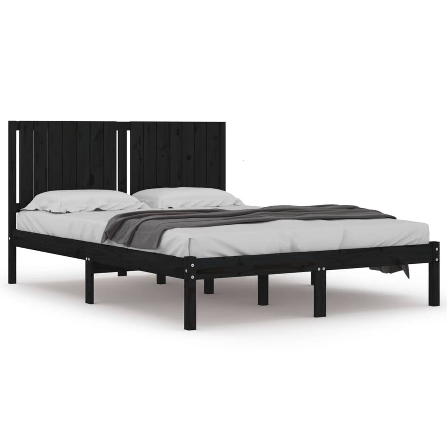 The Living Store Bedframe massief hout zwart 150x200 cm 5FT King Size - Bed