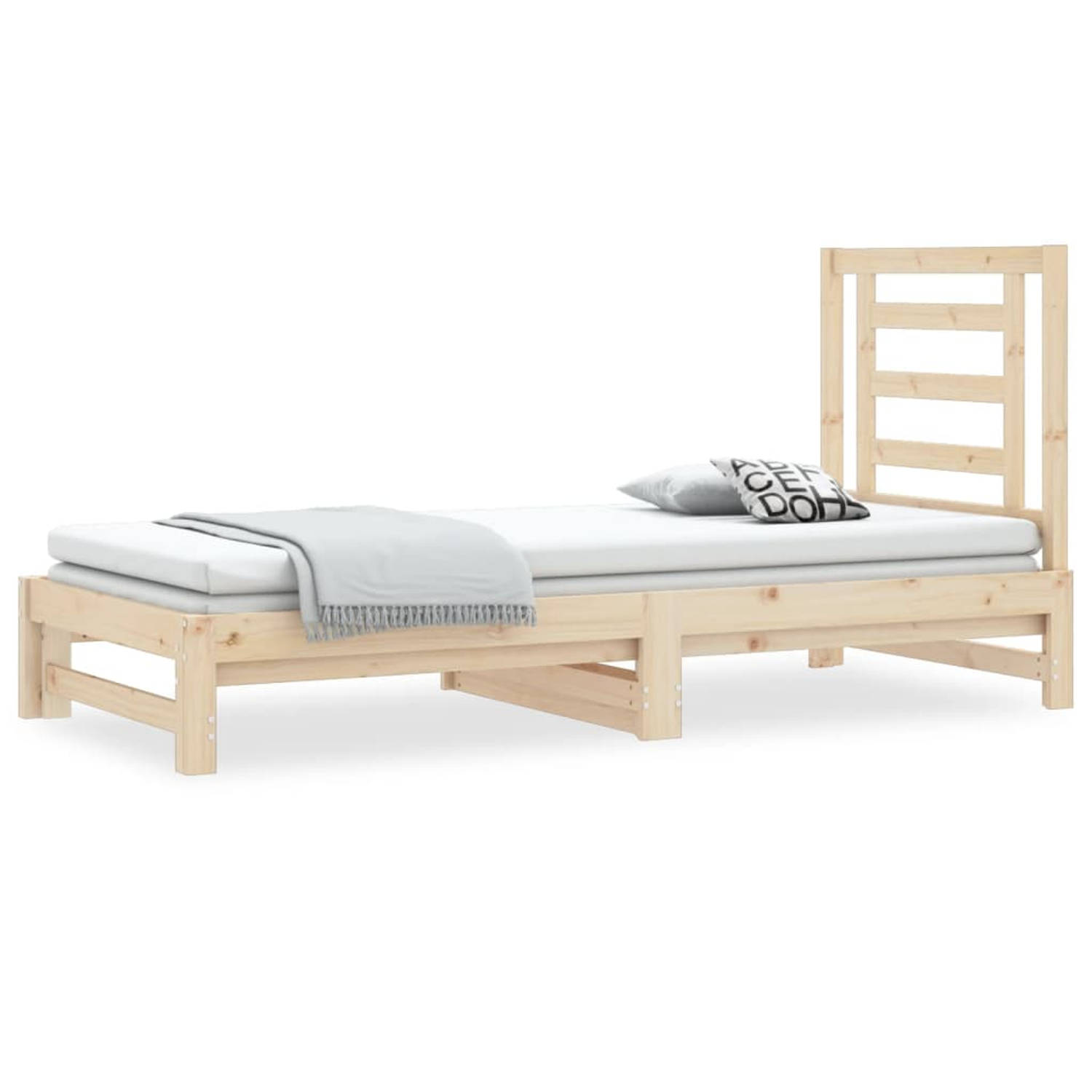 The Living Store Slaapbank uitschuifbaar 2x(90x200) cm massief grenenhout - Slaapbank - Slaapbanken - Bedbank - Bed - Bedframe - Houten Bedframe - Bedbodem - Logeerbed - Slaapmeube