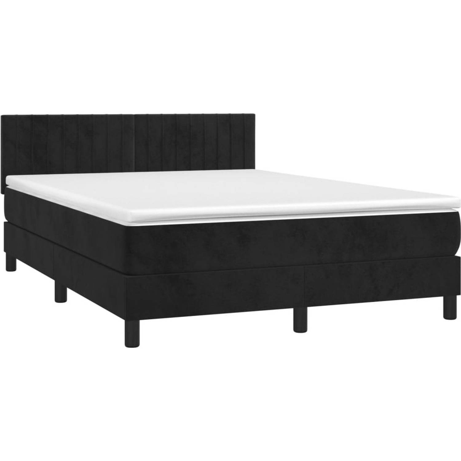 The Living Store Boxspring - Comfort - Bed met matras en LED - 140x190 cm - Fluweel zwart