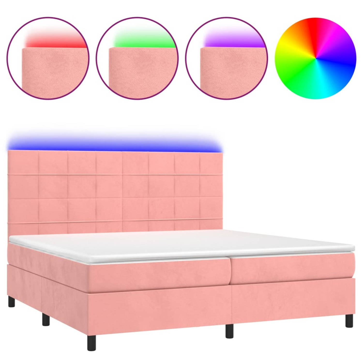 The Living Store Boxspring met matras en LED fluweel roze 200x200 cm - Bed