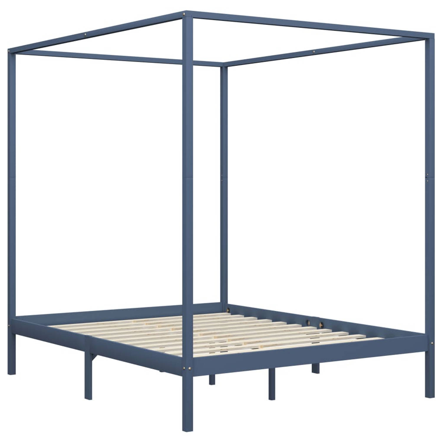 The Living Store Hemelbedframe massief grenenhout grijs 180x200 cm - Bed